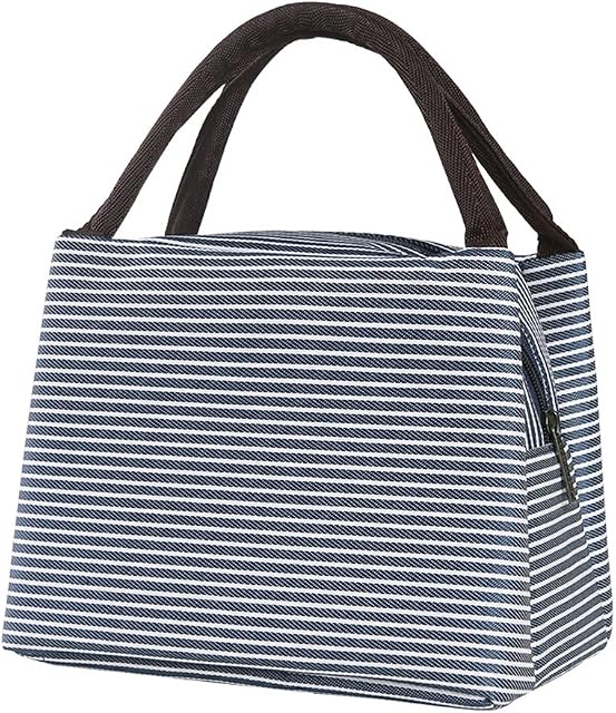 XYBH Insulated Lunch Bag Lunch Box Tote Cooler Bag for Men Women Adults Kids Waterproof Oxford Cloth Picnic Cool Bag 8.2" x 6.7" x 6.3"(21 * 17 * 16cm)(Blue White Stripes)