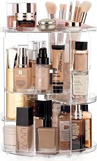 360 Rotating Makeup Organizer, Large Capacity DIY Adjustable Cosmetic Display Organizer, Spinning Perfume Skin Care Organizer for Vanity Countertop, Clear