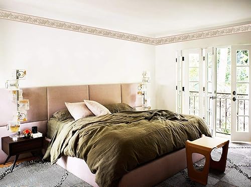 Miniatura 3 de Dundee Deco DDAZBD9046 - Papel tapiz autoadhesivo para despegar y pegar, flores florales verdes, beige en borde de pared de vid, diseño retro, 15