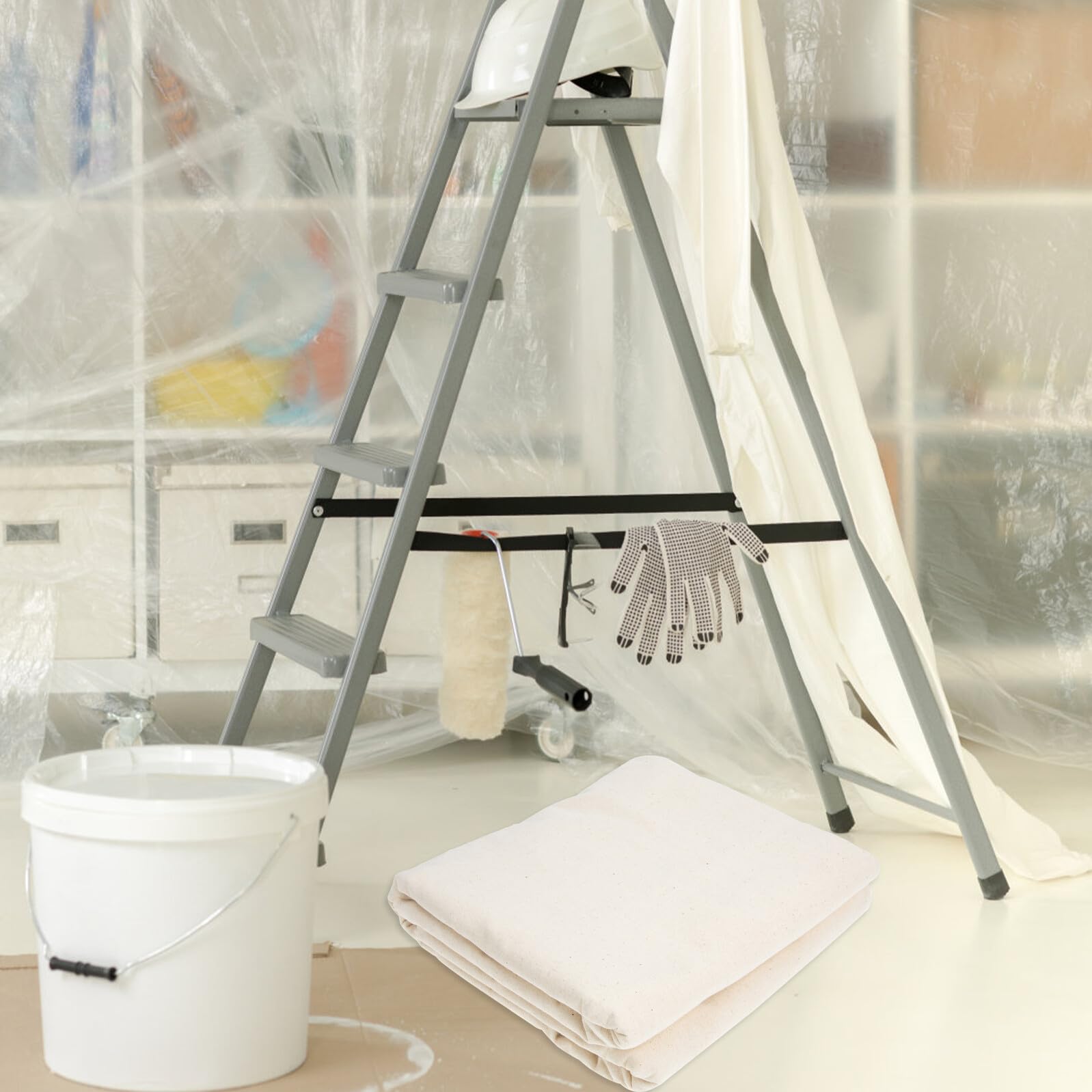 INOOMP Bâche Lors et Lavable Protection Projets pour Sol de Meubles en Tissu Coton Beige Résistante de Peinture et Bricolage