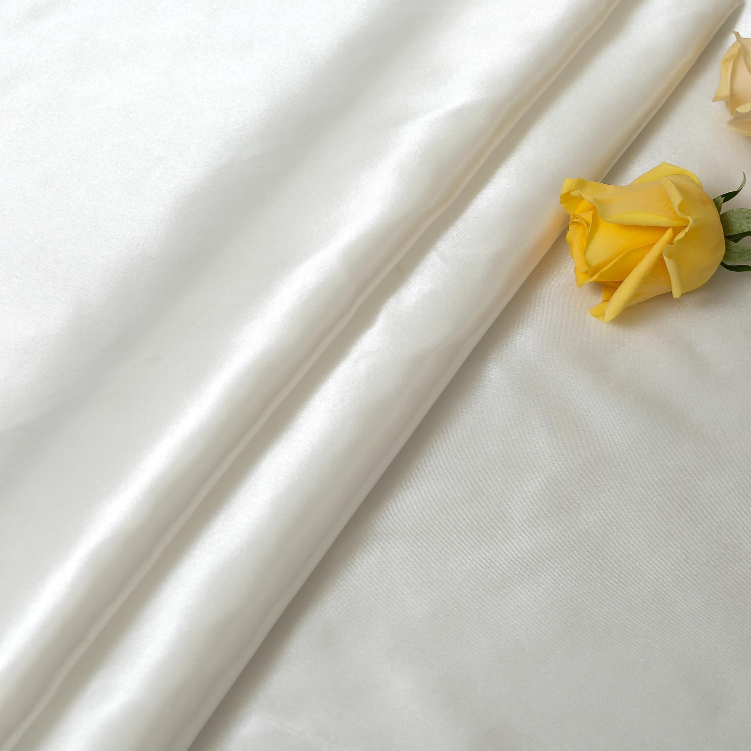 Satin Fabric by The Yard ，60 Inch Wide ，Soft Charmeuse Silk Satin Fabrics for Sewing,Wedding Dress,DIY Craftings, Costumes,Draping,Table Runner,Cloth Napkins (Ivory White, 20 yard)
