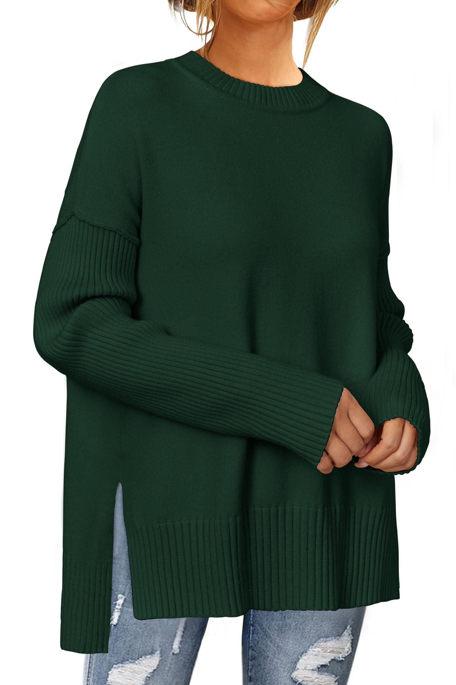 Newshows Pull d'hiver surdimensionné pour femme - Col rond - Pull d'hiver élégant et élégant