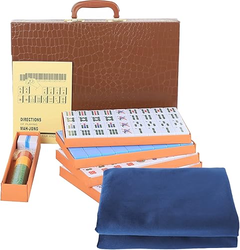 GUSTARIA Juego de Mahjong chino, con 1.5 pulgadas, 144 azulejos azules de melamina numerados, 2 azulejos de repuesto, 6 dados y un indicador de