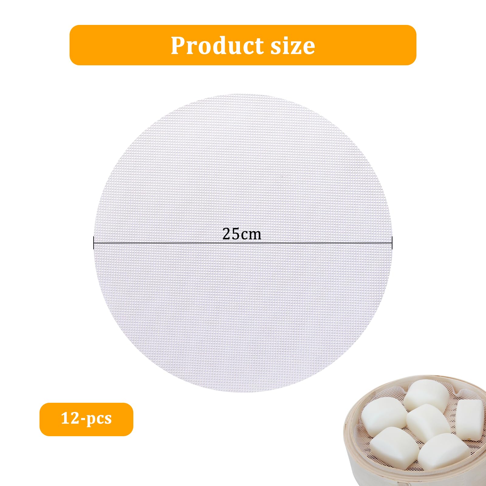 CONNECTION 12 Piezas Vapor Malla Silicona 25 cm Estera de Vapor Almohadillas Antiadherente de Vapor Reutilizable Alfombrilla de Silicona para Cestas Vapor Bollos Dim Sum Cocinar Albóndigas Arroz