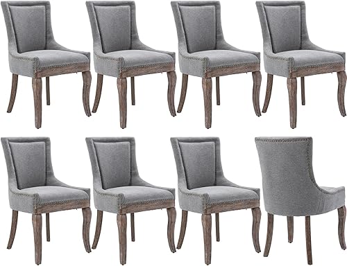 Miniatura 44 de Juego de 4 sillas de comedor tapizadas, sillas de cocina de tela con ribete de cabeza de clavo, sillas de cocina y comedor con respaldo alto, patas