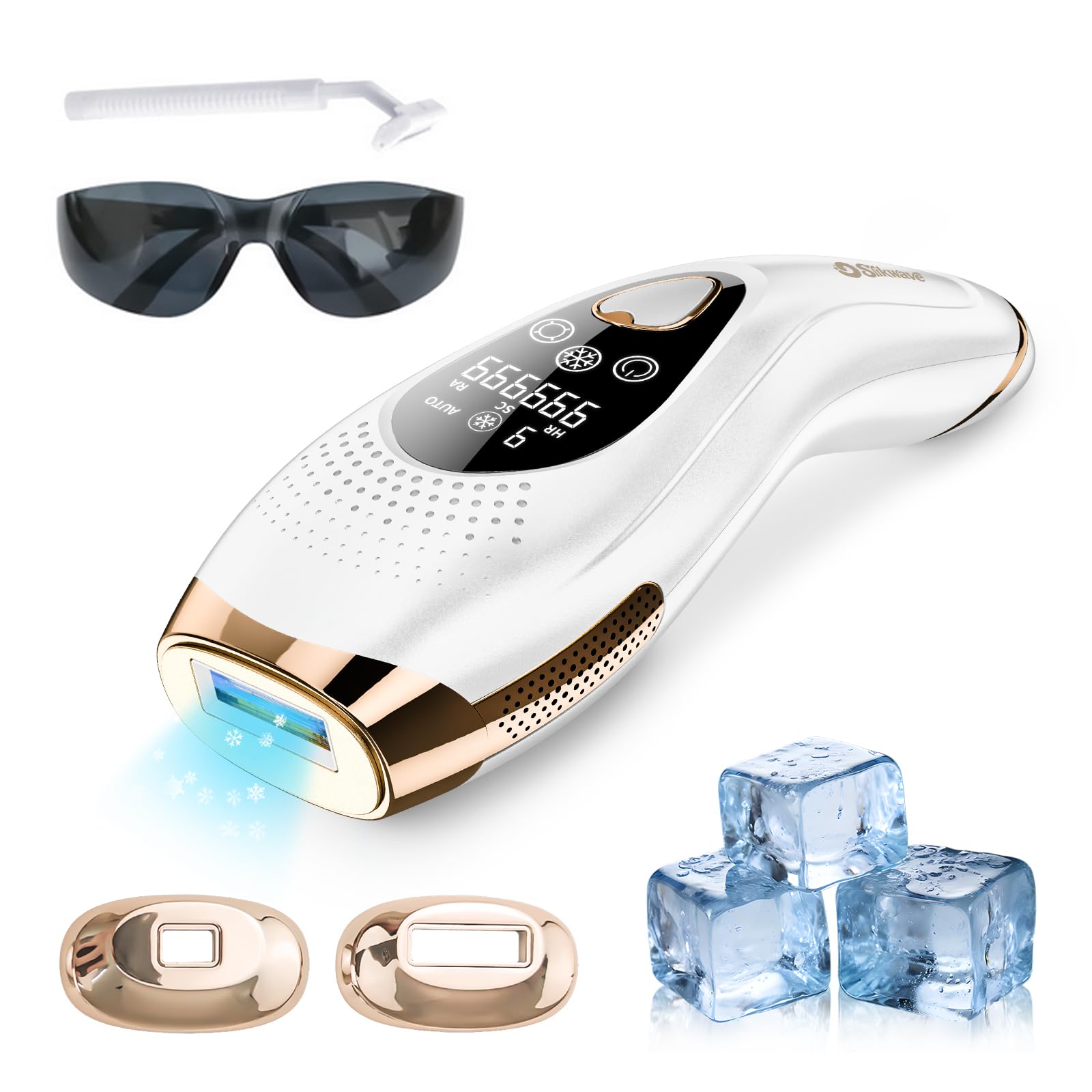 Epilatore Luce Pulsata 9 Livelli Con 6 Accessori, Epilatore Laser Peli Donna/Uomo Con Modalità Manuale E Automatica, Sensore Di Contatto, Funzione Ice Cool per,Bianco
