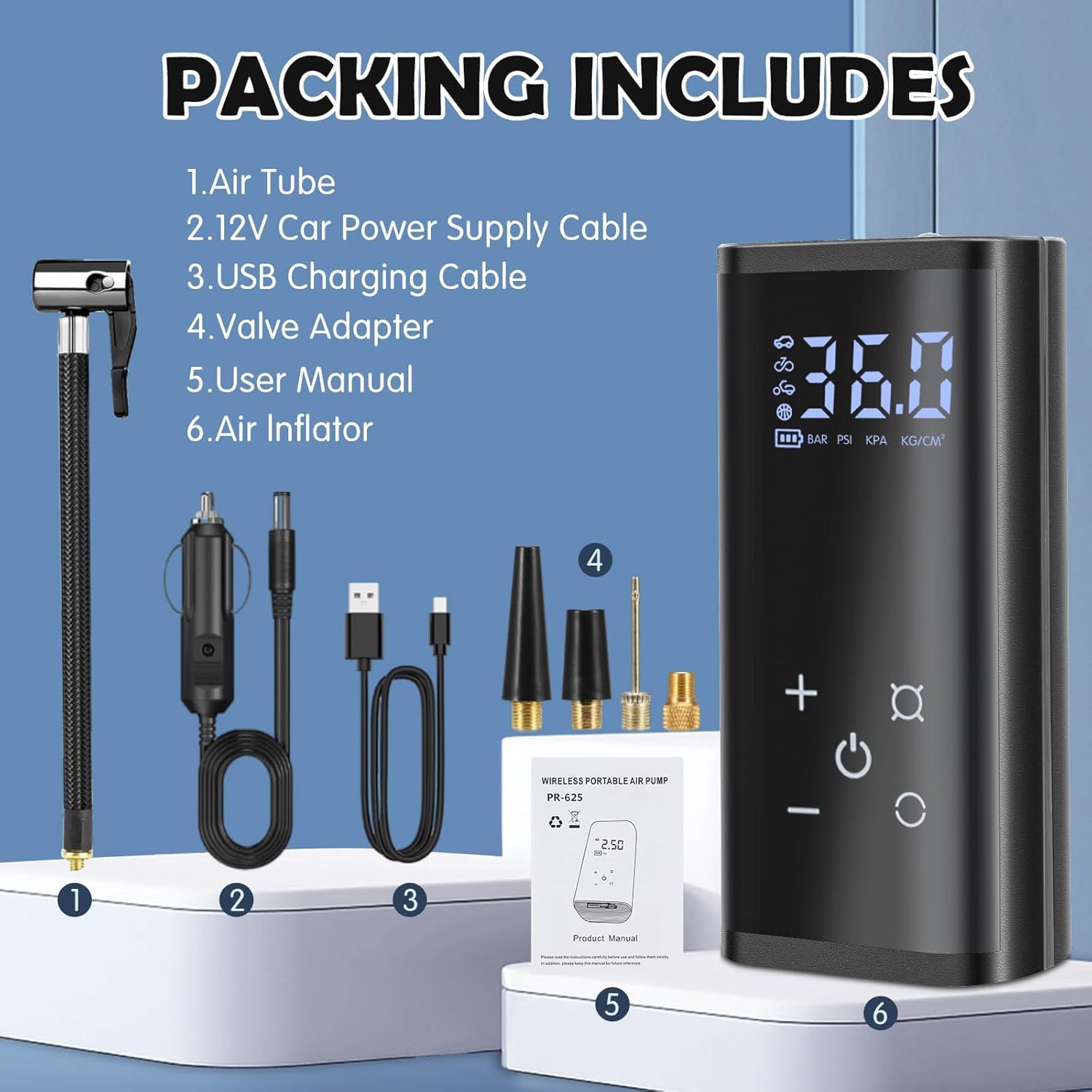 YUGUANG Compresseur à Air Portatif, 6000mAh Pompe à Air Électrique 150PSI Pompe a Velo Electrique avec écran Tactile LCD Numérique Gonfleur Pneus Voiture Rechargeable pour Vélo,Moto,Scoote,Balle