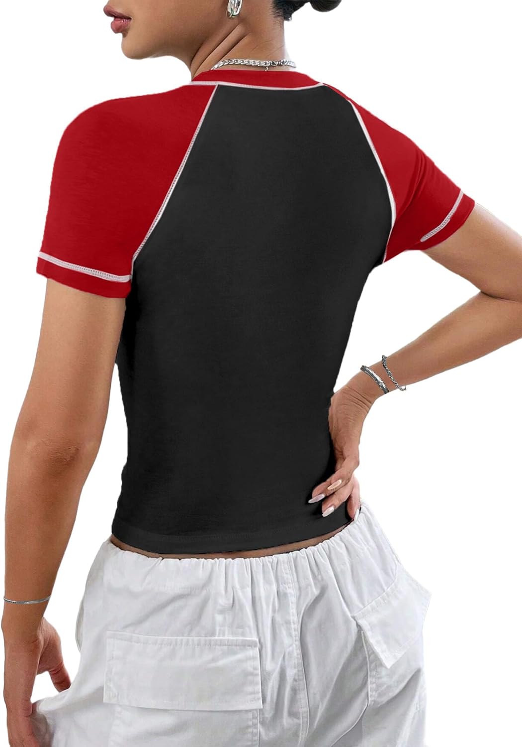 Avanova Women Raglan Colorblock Baby Tee Shirt Short Sleeve Summer Casual Tops - Image 2