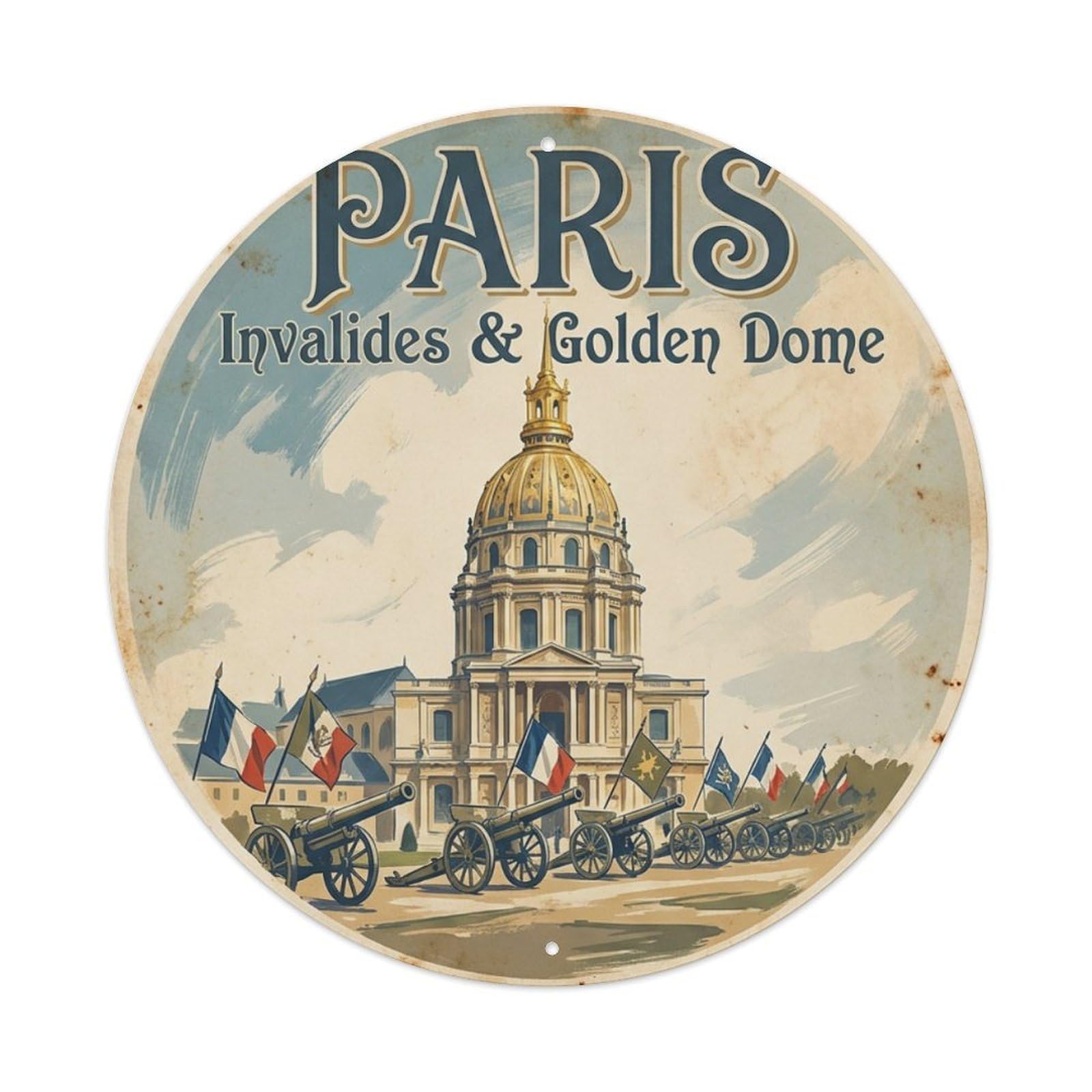 Olhnbad Style Paris Heritage City Invalides Golden Dome Travel Metal Tin Sign