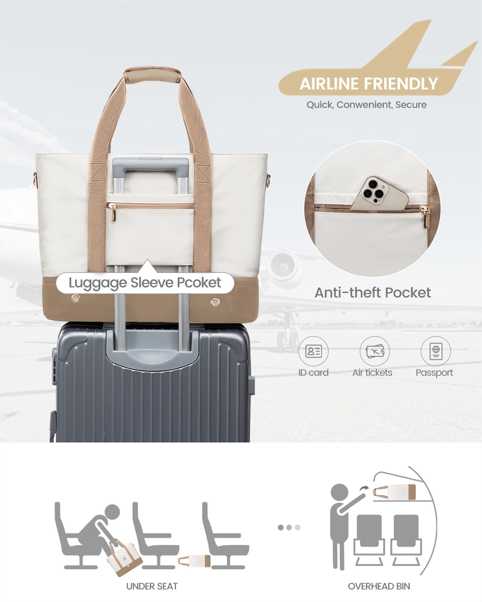 LOVEVOOK Reisetasche Damen, Wasserdicht Weekender Travel Bag mit Schuhfach, Duffle Bag Kliniktasche Geburt Mommy Handgepäck Tasche Saunatasche Gym Sporttasche Schwimmtasche für Reise Ryanair