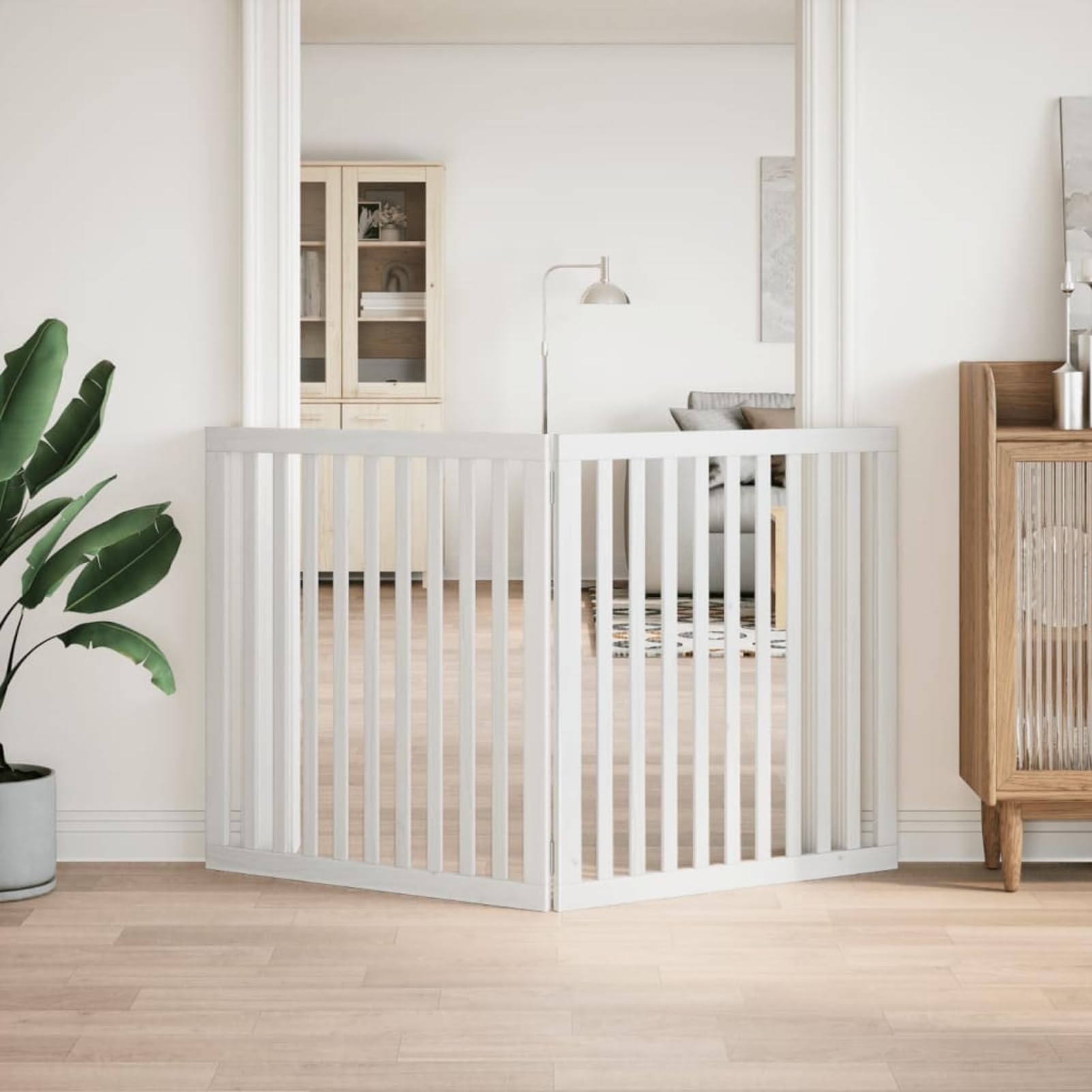 Gecheer Puerta para Perros Plegable 2 Paneles Madera álamo Blanca 160cm Modelo LYKQY-352250ES