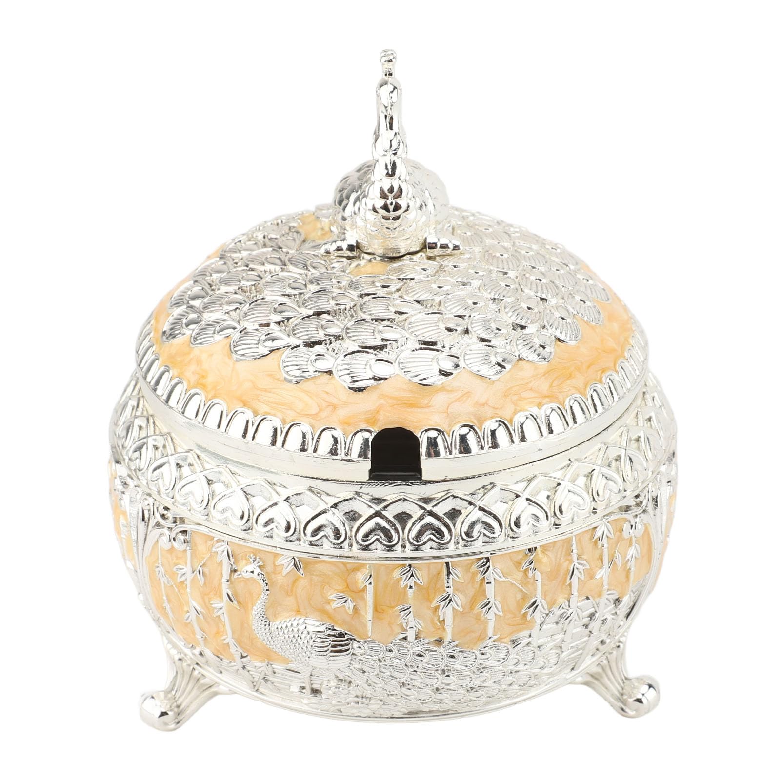 Exquisito azucarero de pavo real de alta calidad Demeras en plata y amarillo con relieve y cuchara