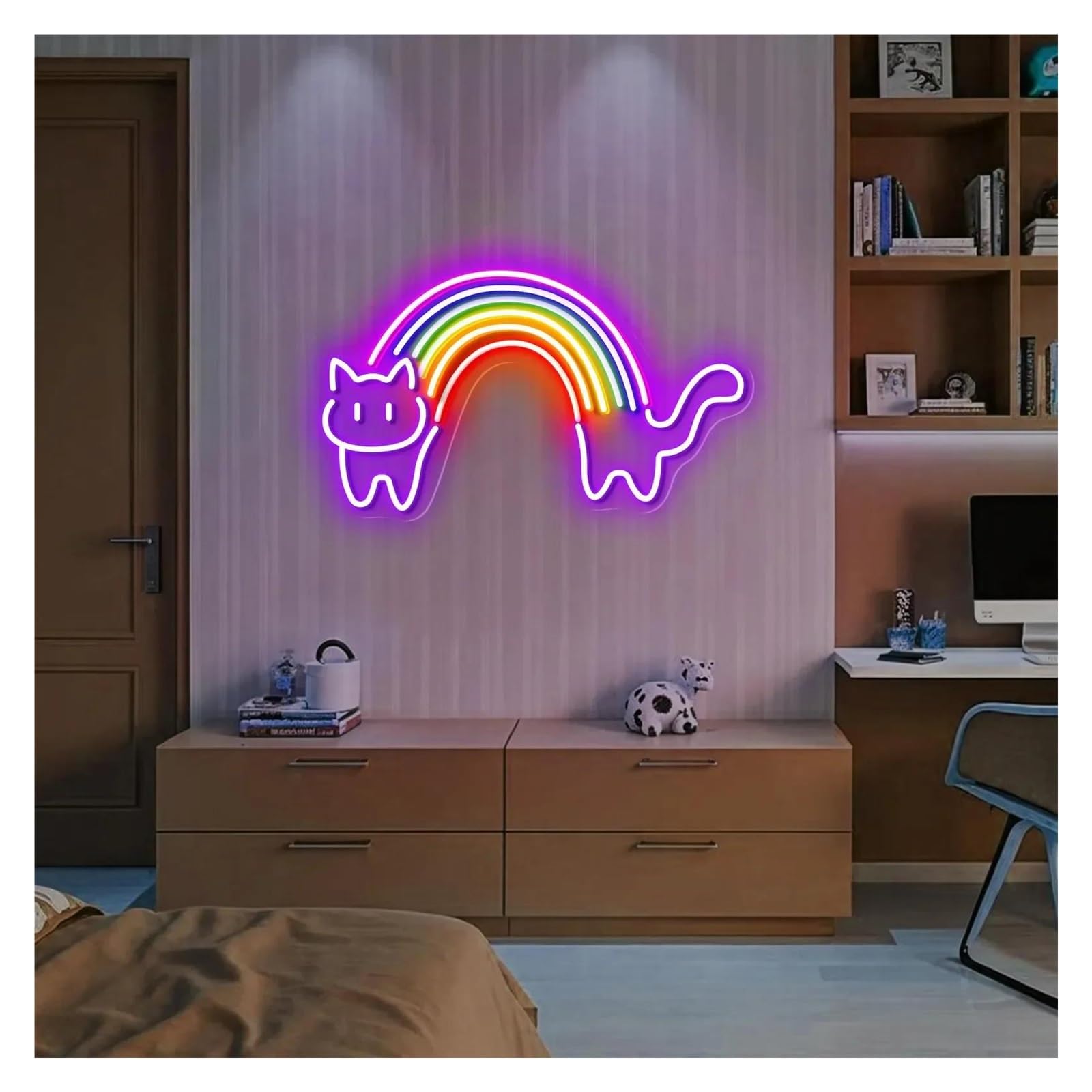 Decoración Lámparas Letrero De Neón De Gato Arcoíris, Bonito Y Estético, Decoración De Pared Con Lámparas Atenuadoras Para Dormitorio, Sala De Juegos, Habitación Infantil,50cm(C)
