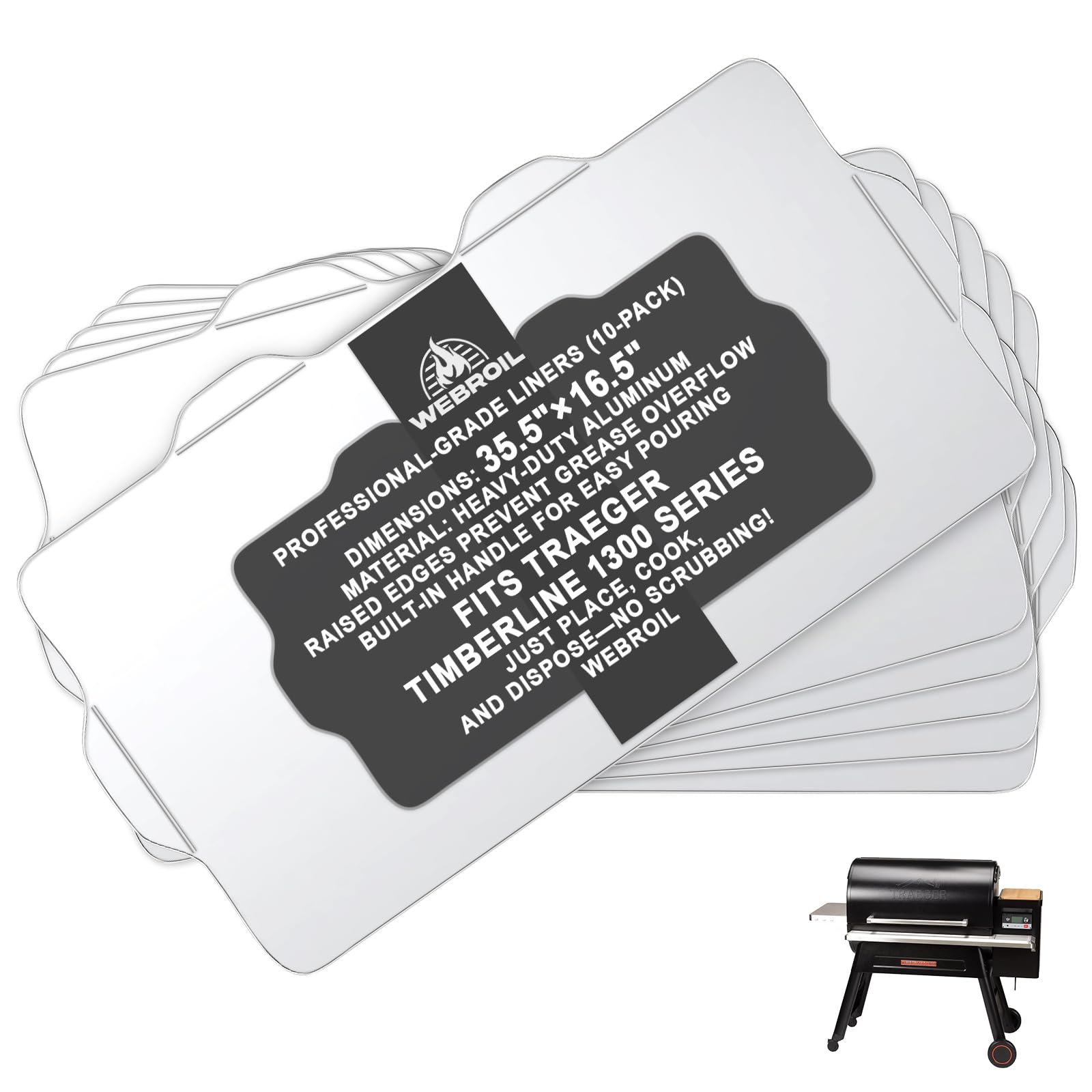 10 Packs BAC515 Drip Tray Liners for Traeger Timberline 1300 Series Grills