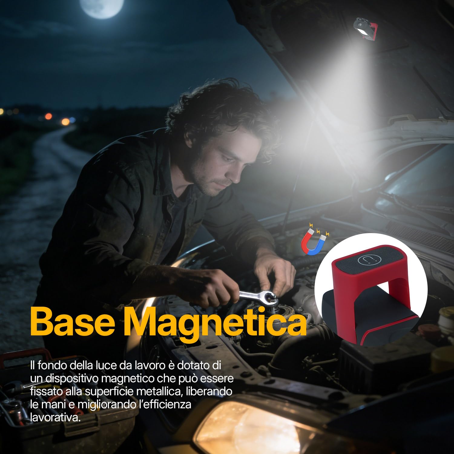 Luce da Lavoro LED Ricaricabile 2 Pezzi, Lampada da Officina Magnetica con Gancio, Rotazione 360° e 4 Modalità, Torcia Ispezione USB-C con Indicatore Batteria per Riparazione Auto, Fai da Te, Camping