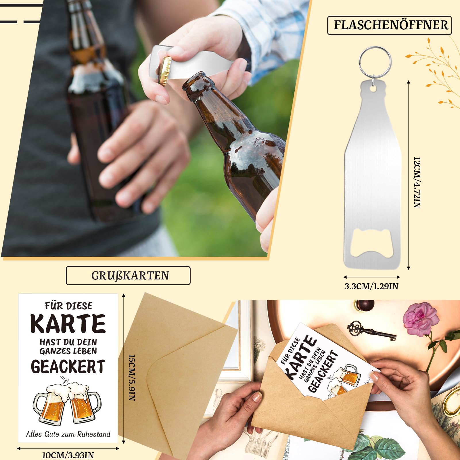 Shining She Renteneintritt Geschenk Männer Männerhandtasche Bier, Filz Flaschentasche 6 Flaschen mit Flaschenöffner Eiszange Bier Socken Grußkarten, Rente Geschenk Mann für Kollegen Freund Opa