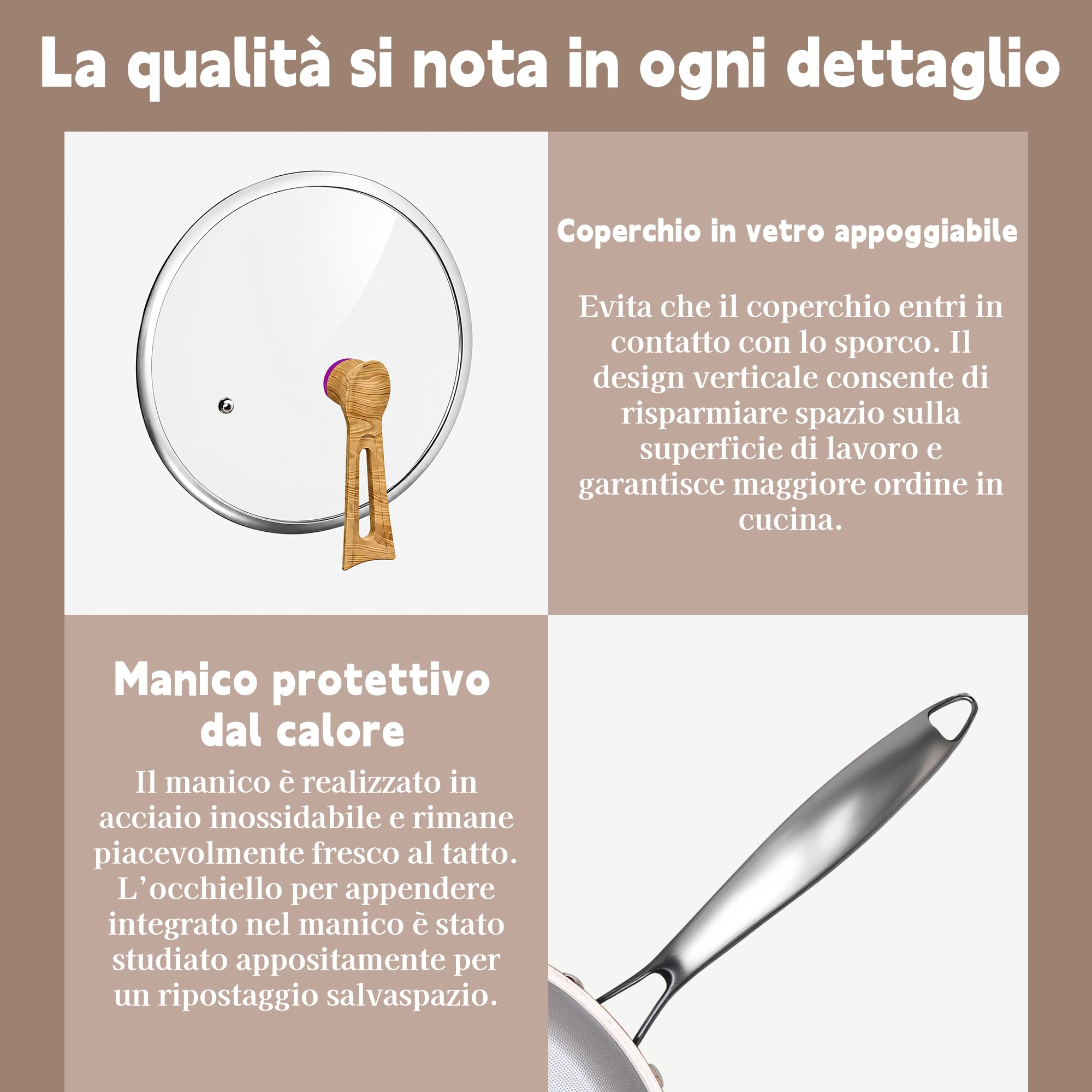 Padella in titanio,28cm, 3 strati, priva di PFOA, adatta solo per fornelli | resistente ai graffi, facile da pulire, antiruggine, antiaderente, con coperchio