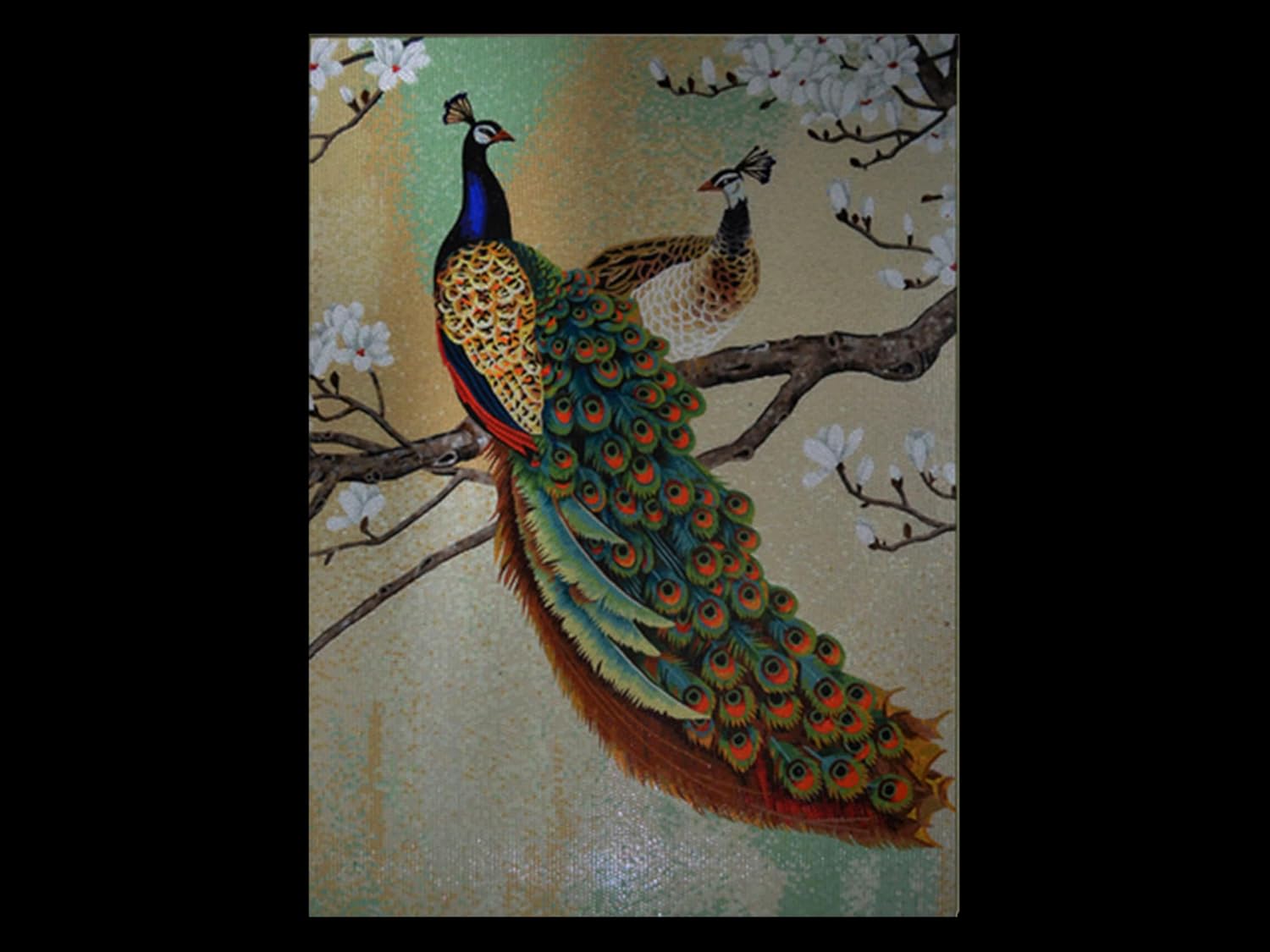Handmade Two Birds of a Feather Glass Mosaic Wall Art, Bird Tile Mosaic Artwork, Hand-Cut Natural Tile Nature Wall Décor