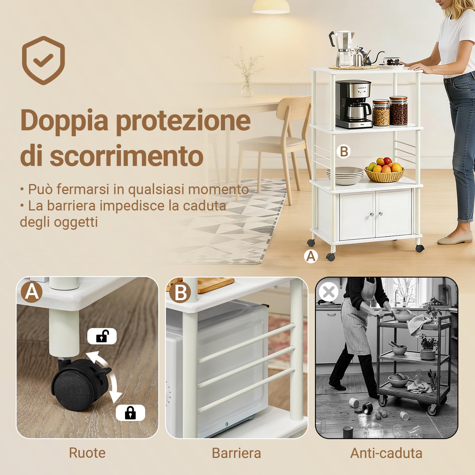 SoBuy Mobile microonde Carrello Cucina credenza Cucina salvaspazio FRG12-W (Bianco)