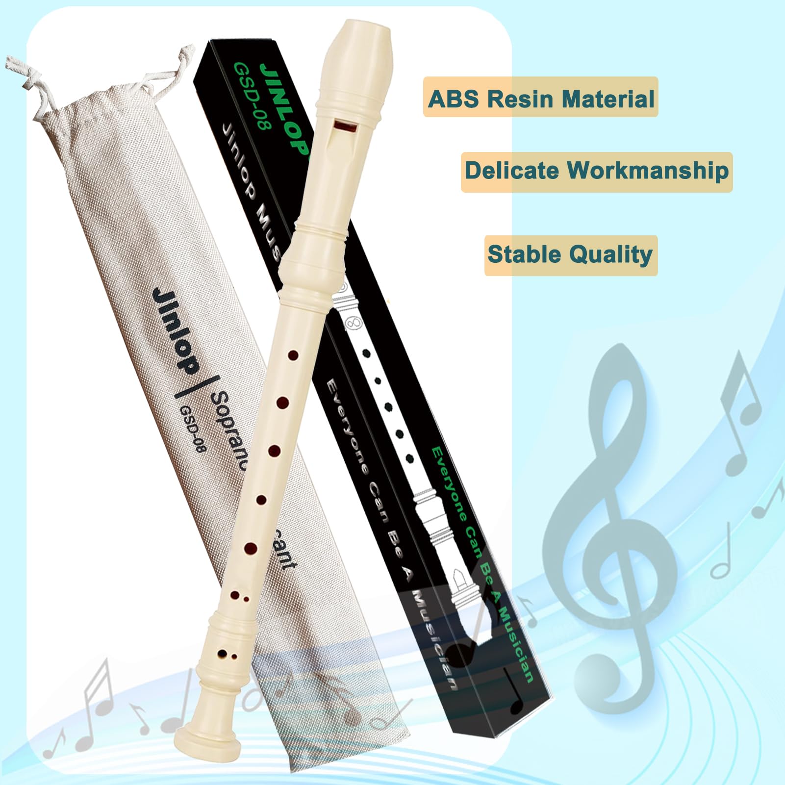 Flauta de estilo alemán de 8 agujeros con tabla de dedos, palo de limpieza y bolsa de algodón como regalo para los amantes de los instrumentos musicales