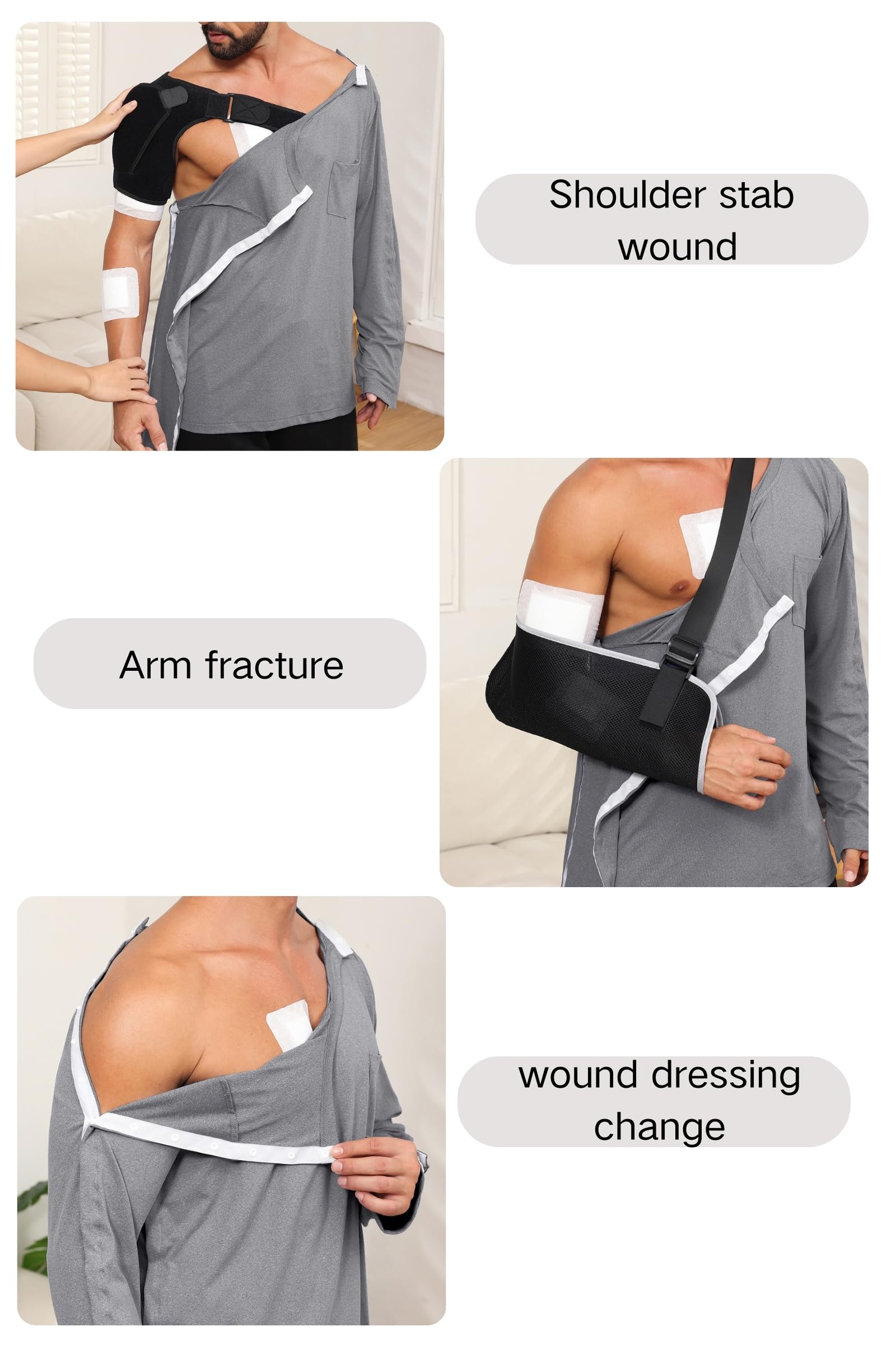 Post Shoulder Surgery Shirt, Comfy Wear After Surgery Shirts, Full Open Side Snap Chemo & Dialysis