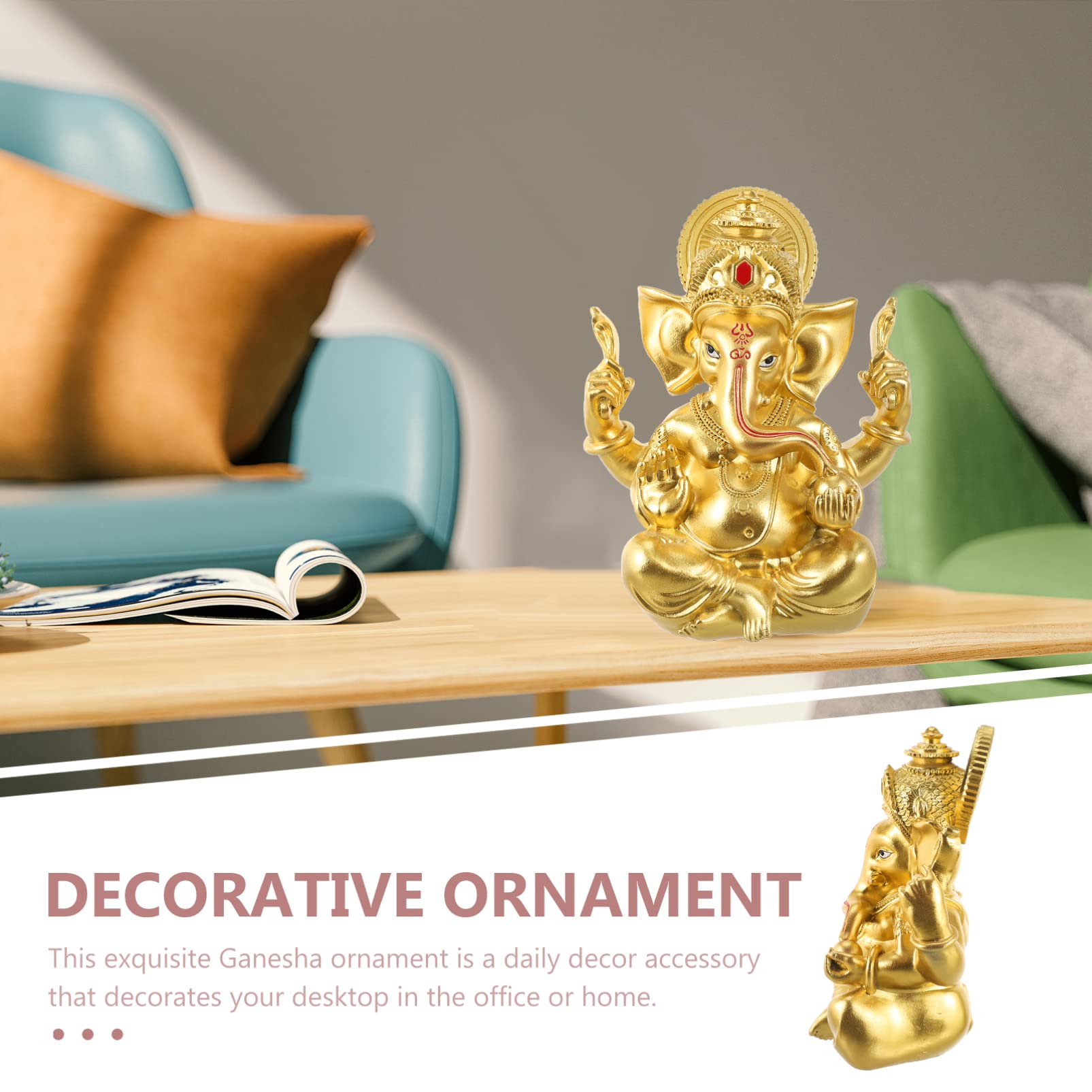 ABOOFAN Estatua de Buda Elefante de Resina Dorada, Figura Artesanal Decorativa, Adorno para Meditación y Bendición, Adecuado para Decoración del Hogar y Oficina