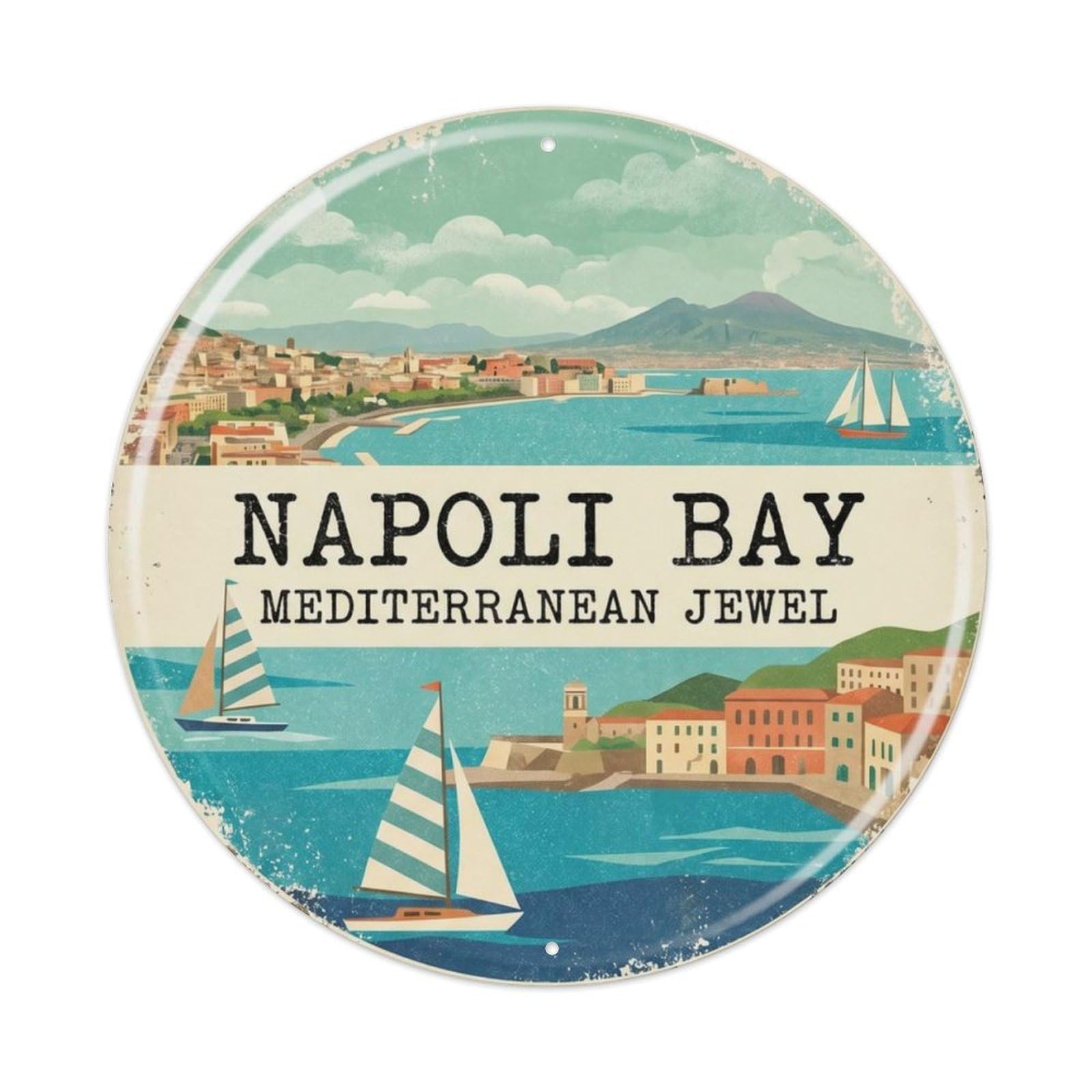 Bay Mediterranean Dining Maritime Metal Tin Sign Plaque Wall Decor for Cafe, Club Bar, Office, Home Garden Round Metal Poster 8x8Inch