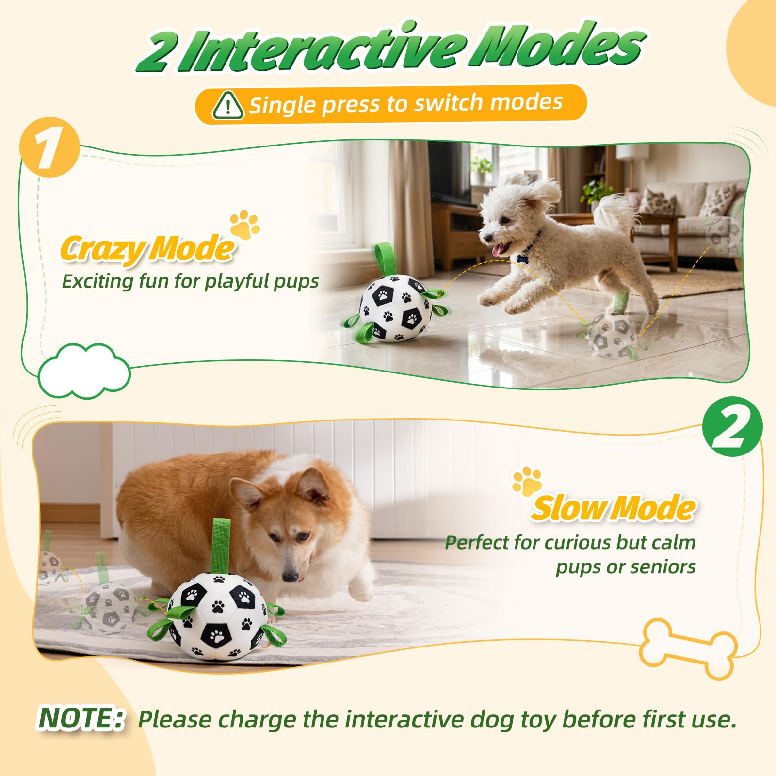 Diman Jouet interactif pour chien : ballon de football pour chien avec sangles, jouets en peluche pour les garder occupés, balles rebondissantes pour chiens de taille moyenne et grande