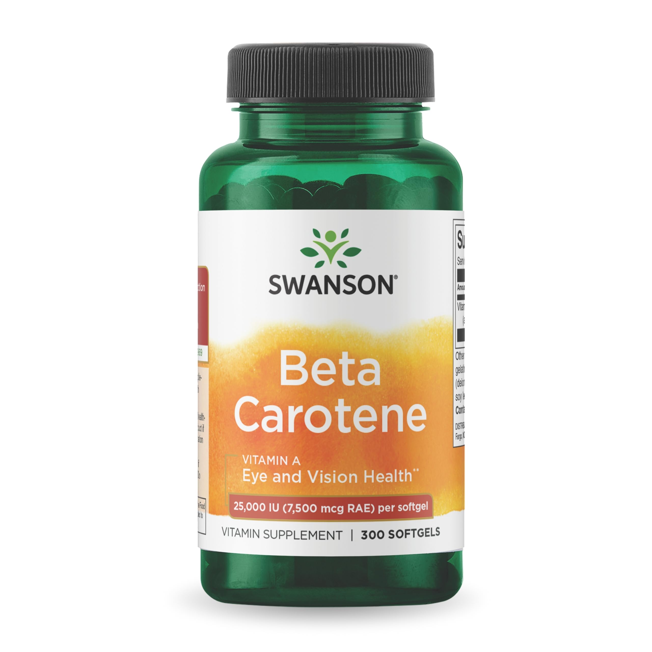 Swanson Beta-Carotene Vitamin A 25000 IU Softgels - Skin, Eye, and Immune System Health - Antioxidant Support - 7500 mcg (300 Softgels)
