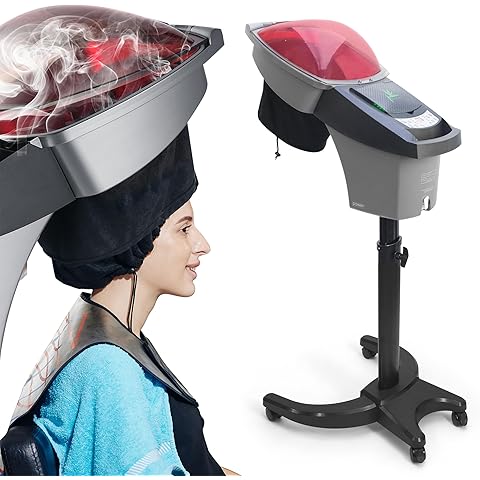 Elitzia Hair Steamer Salon Micro Mister Scalp Treatment Dye Perm Professional O3 Ozone Hooded Barber Shop Use for Natural Black Hair with Wheels ET1408B 7-Color Light