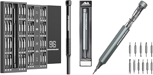 AM ARROWMAX - Juego de destornilladores de precisión 96 en 1, destornillador magnético con caja de aluminio y juego de destornilladores de