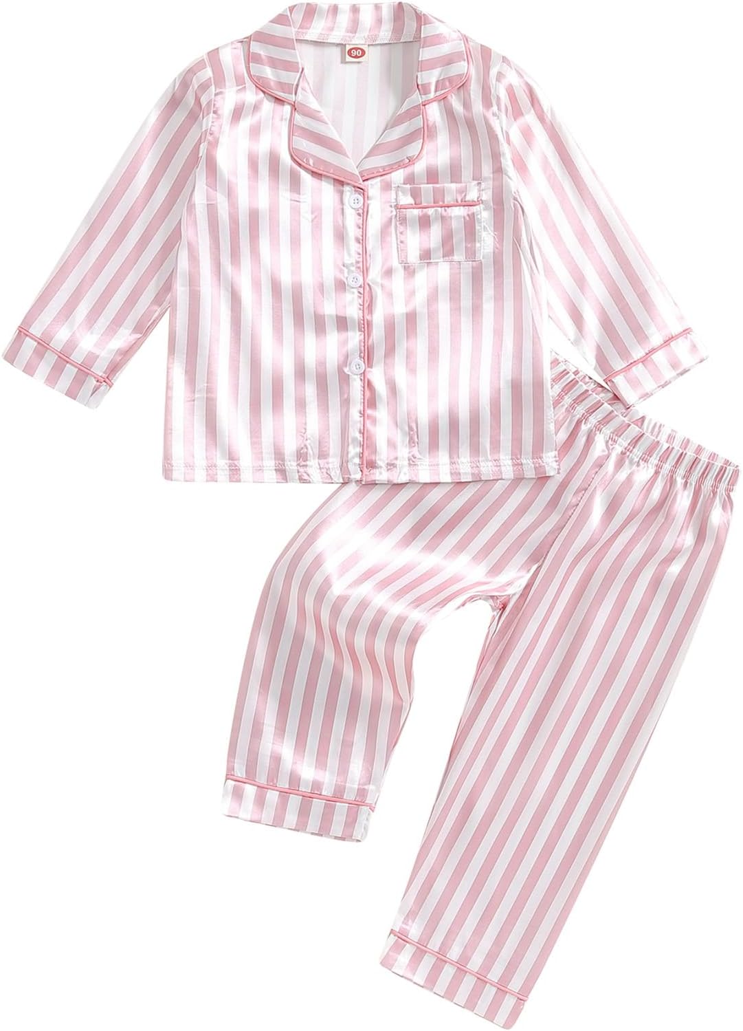 fyclemt Toddler Baby Boy Girl Satin Pajamas Sets Floral Long Sleeve Button Down Sleep Shirts Lounge Pants Pjs Kids Sleepwear