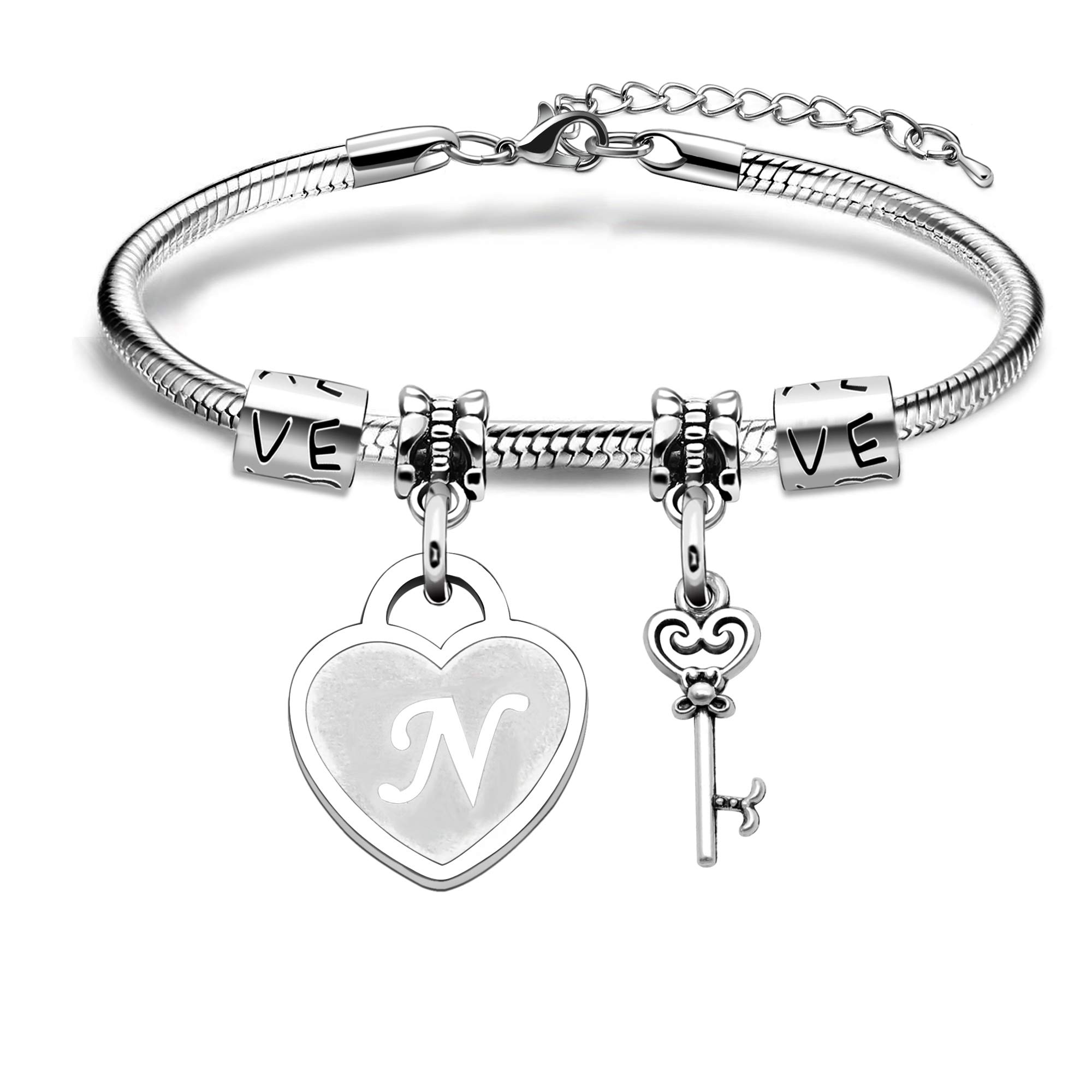 bifriendSilver Initial Charming Bracelet,Adjustable 26 A-Z English Letter Initiales Scepter Pendant Snake Bracelet For Birthday Christmas Jewellery