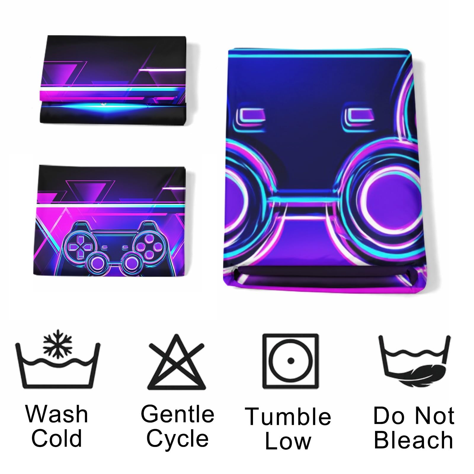 Videogioco Gaming Copripiumino Futuristico Gamepad Neon Geometrico Set da Letto 240 x 220 cm Nero Copripiumino per Ragazzi Ragazze Adolescenti Camera Decorazione con 2 Federe
