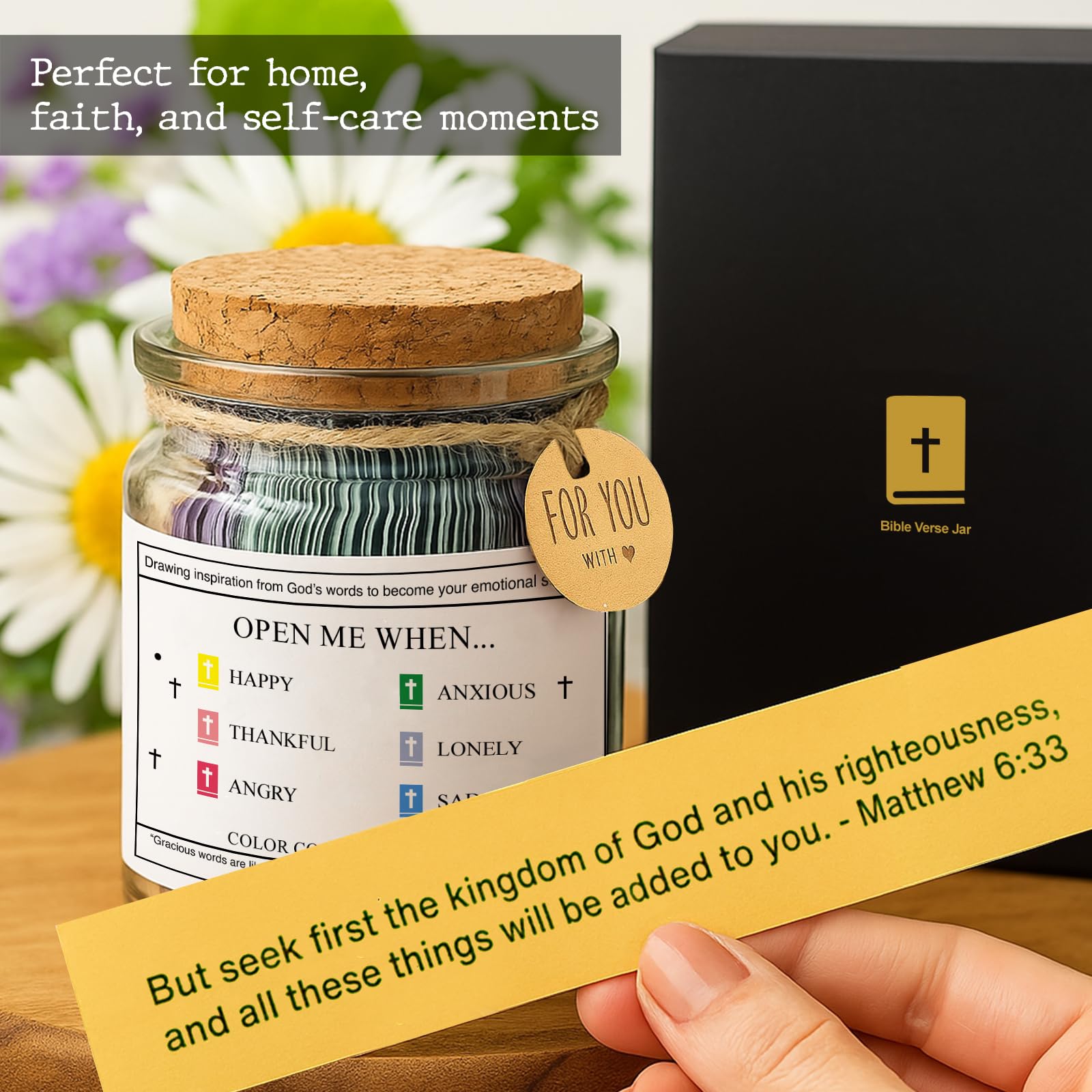 Craft Your Lab Bible Verse Jar - Mindfullness Christian Gifts for Men & Women, Gift Idea for Birthdays, Graduations, Baptisms, Mothers Day, Fathers Day (Gift Ready with Bookmark & Ribbon) - Image 4