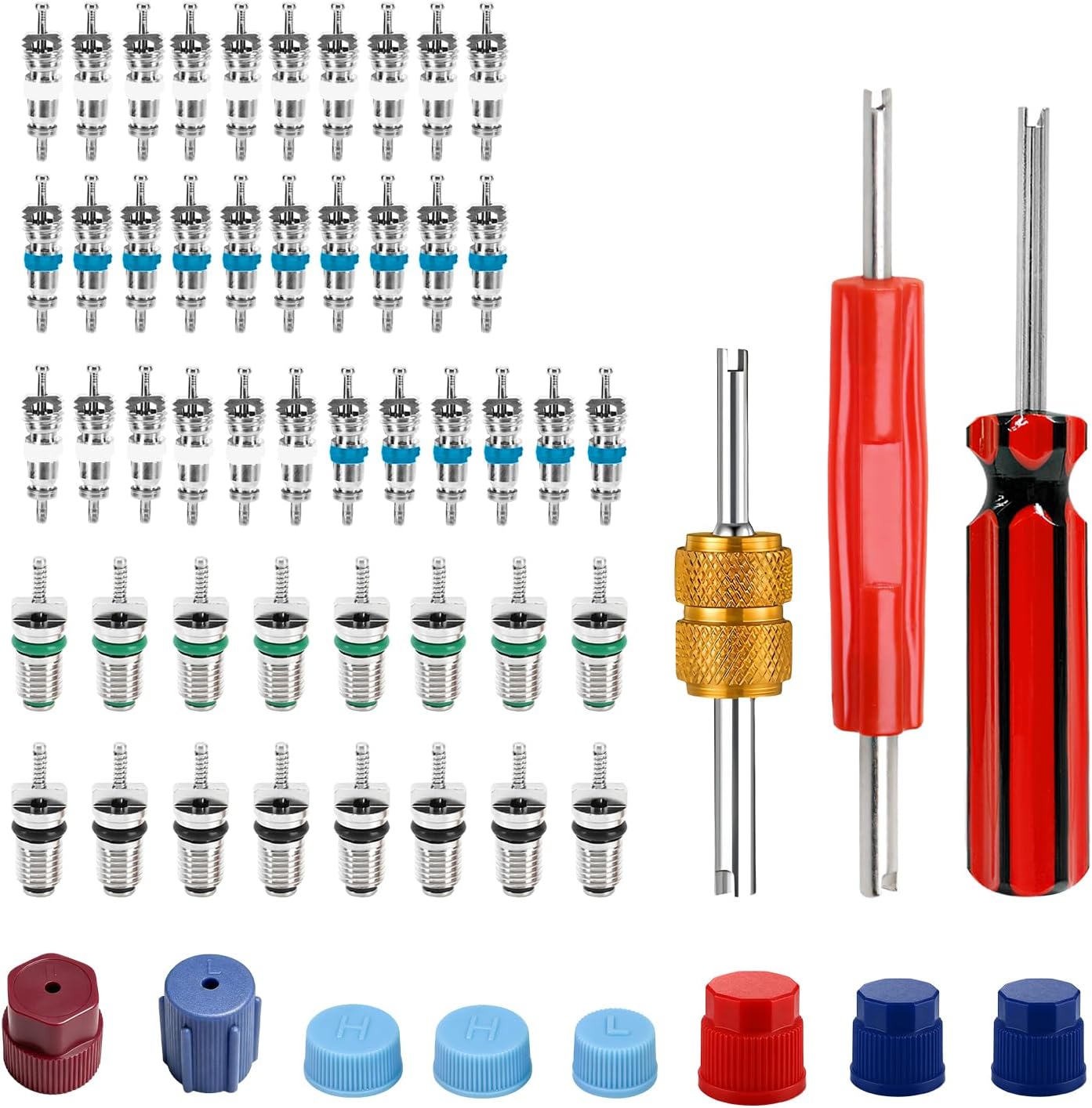 11 PCS R12 to R134A Conversion Kit, R12 R22 to R134A Car AC Valve Core & Dual Head Removal Tool Set, High/Low Fitting Port Adapter Kit for Air Conditioner Refrigerant System