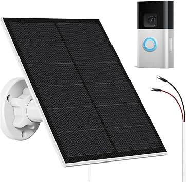 5W Solar Panel Charger Compatible with Ring Video Doorbell 3/3 Plus /4 Battery, Battery Video Doorbell Plus, IP65 Waterproof, 360 Adjustable Mount,10ft Charging Cable,