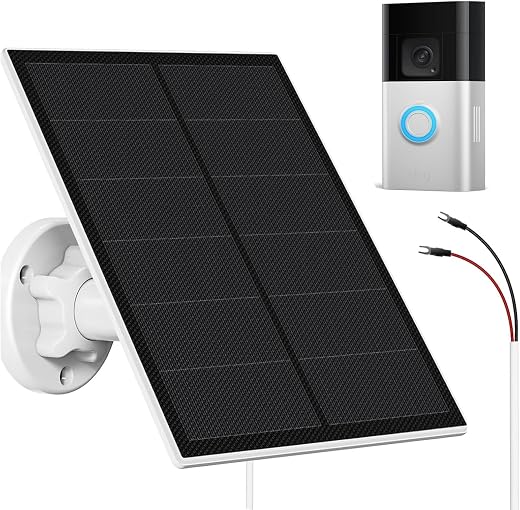 5W Solar Panel Charger Compatible with Ring Video Doorbell 3/3 Plus /4 Battery, Battery Video Doorbell Plus, IP65 Waterpro...