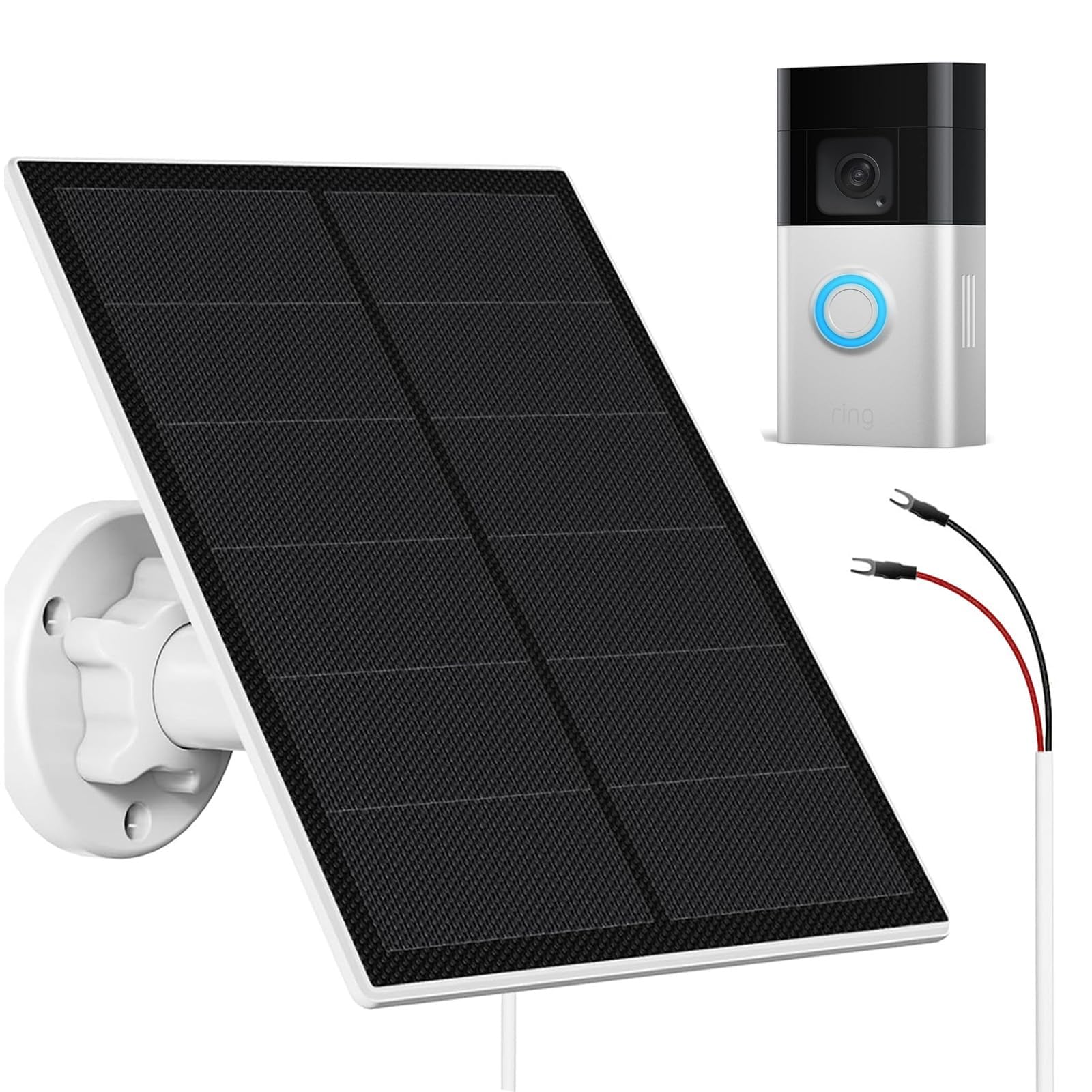 5W Solar Panel Charger Compatible with Ring Video Doorbell 3/3 Plus /4 Battery, Battery Video Doorbell Plus, IP65 Waterproof, 360° Adjustable Mount,10ft Charging Cable,