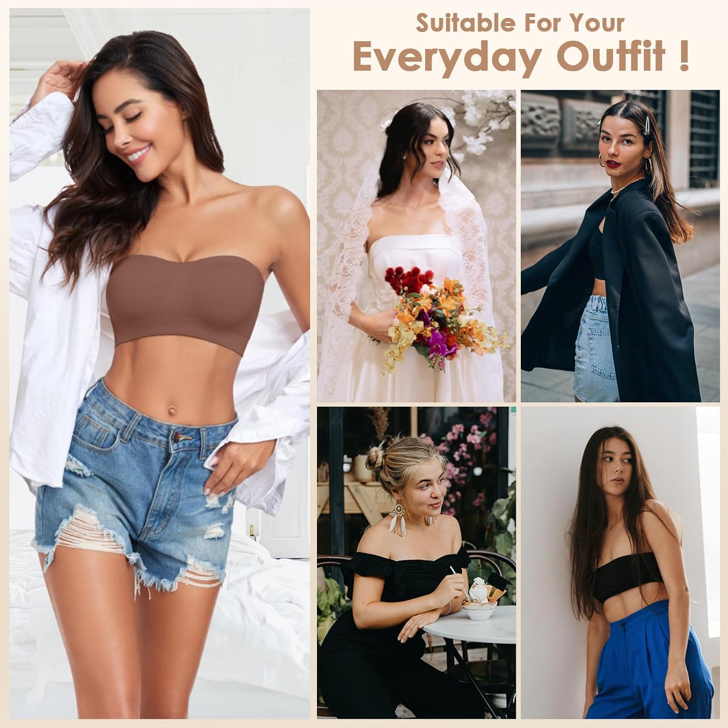 Strapless Bra for Women Bandeau Bras Seamless Wireless Padded Bandeau Top Non-Slip Tube Top - Image 5