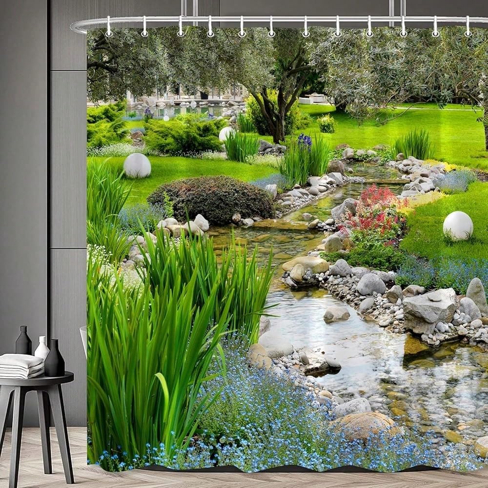 GLKSDLPO Garden Landscape Shower Curtain Summer Nature Plants Colorful Flower Farmhouse Rustic Flowers Plant Scene Bathroom Decor(135x200cm/53x79in(WxH)