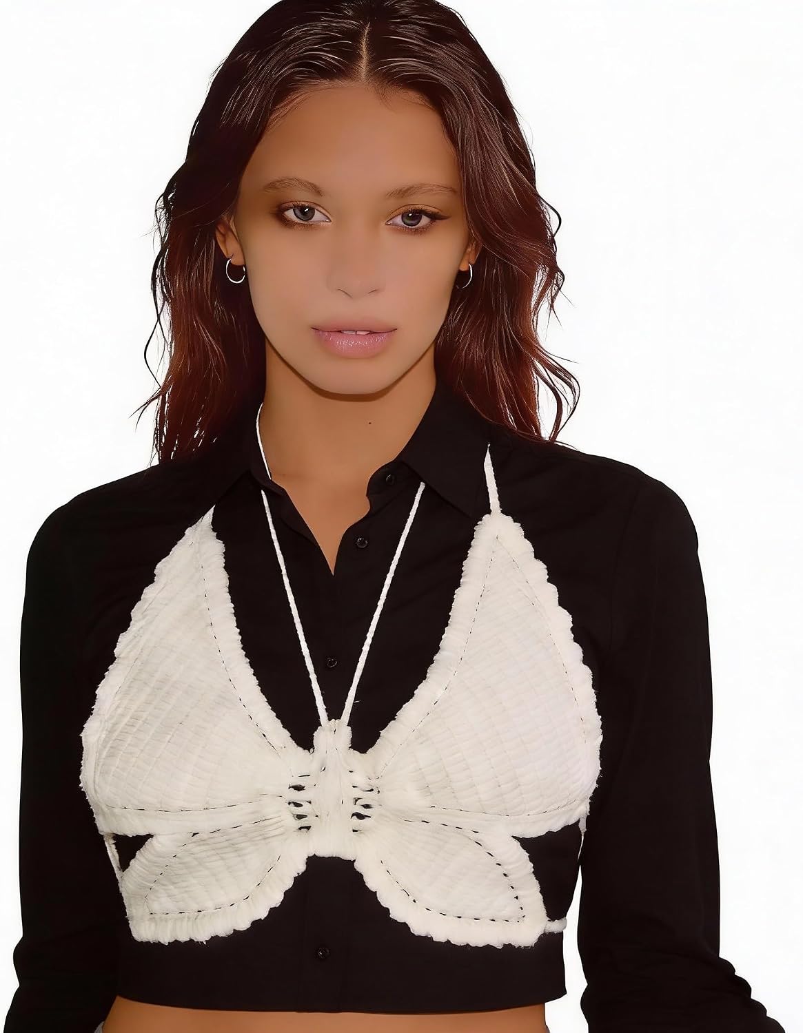 Handmade Crochet Butterfly Crop Top, Women's Knitted Halter Bralette with Adjustable Straps, Boho Festival Fashion Vest