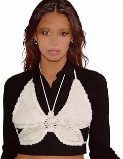 Handmade Crochet Butterfly Crop Top, Women's Knitted Halter Bralette with Adjustable Straps, Boho Festival Fashion Vest