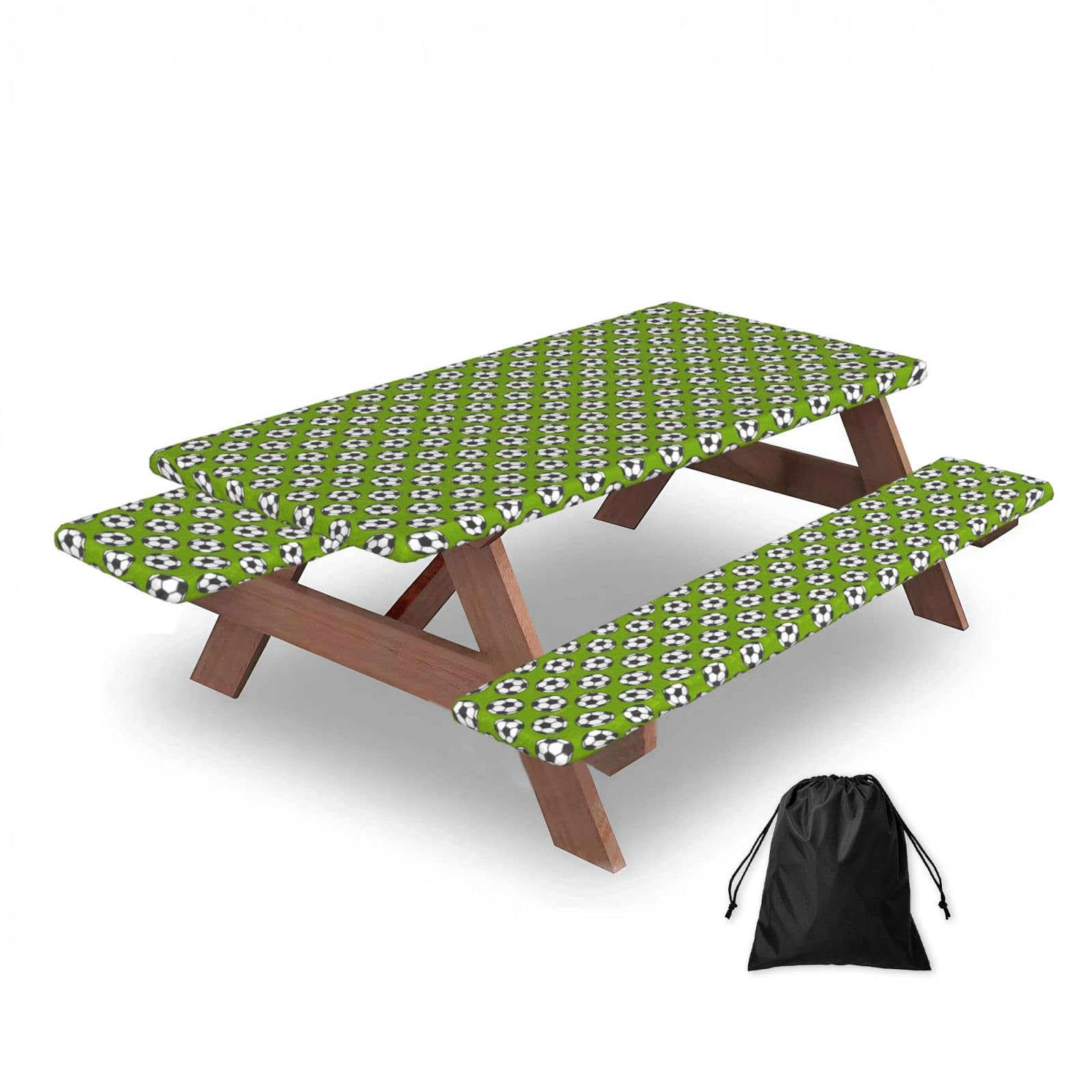 Dopklna As Picture Soccer Green, Picnic Table Cover With Bench Covers -Waterproof Elastic Fitted Tablecloth For Garden Camping Patio 76X152cm