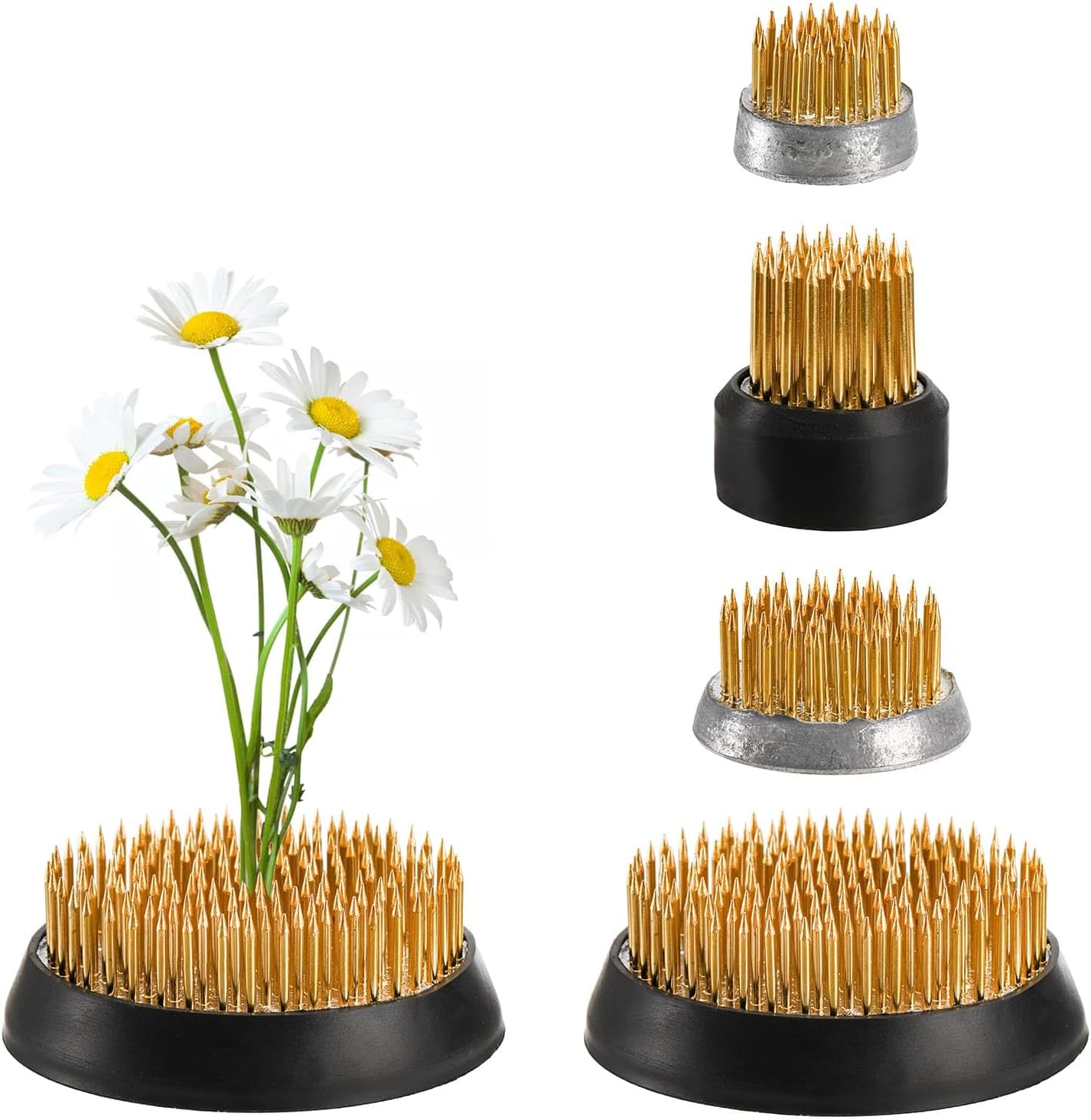 Youeon 4 Pcs Round Flower Frogs, 0.9/1/1.3/2.3" Flower Arranger Flower Fixed Tools, Japanese Flower Holder Floral Frogs Pin Frogs for Flower Arrangement, Plant Fixation and Decoration