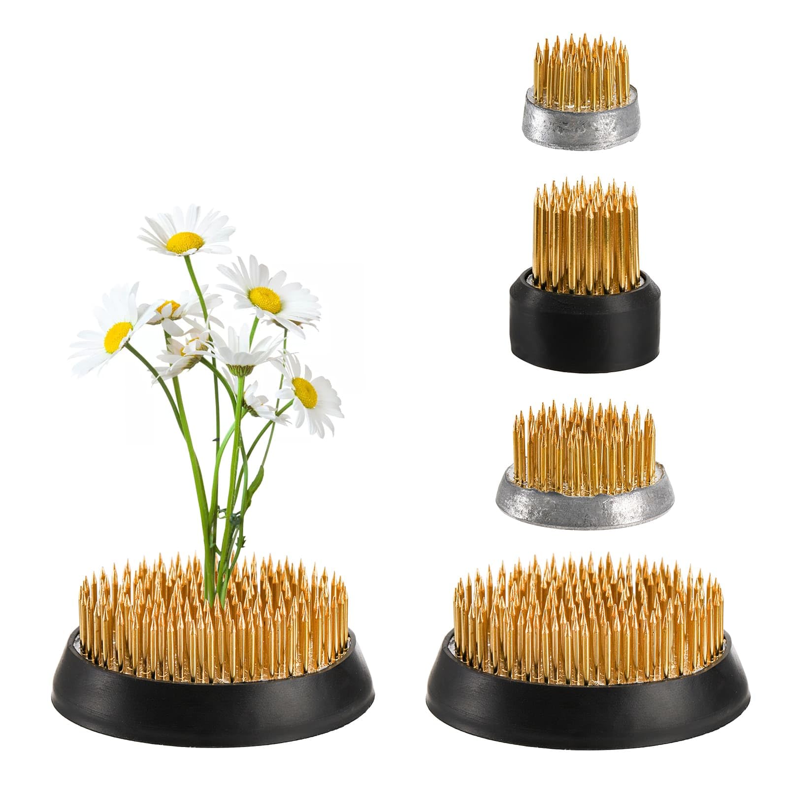 Youeon 4 Pcs Round Flower Frogs, 0.9/1/1.3/2.3" Flower Arranger Flower Fixed Tools, Japanese Flower Holder Floral Frogs Pin Frogs for Flower Arrangement, Plant Fixation and Decoration