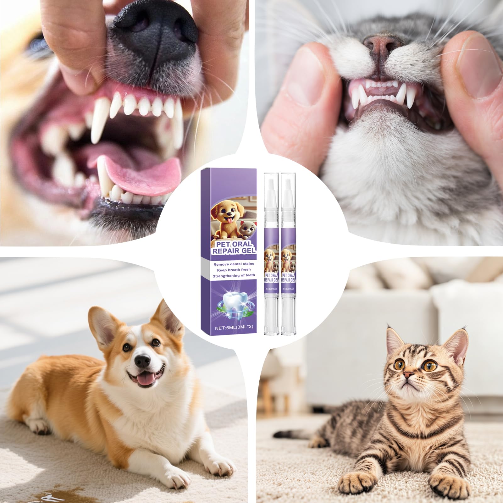 Cepillo Dientes Perro 4 Piezas Para el Cuidado Dental de Perros y Gatos, gel Para el Cuidado Bucal de Mascotas, Lápiz Limpiador Mascotas, Limpieza Dientes Perro