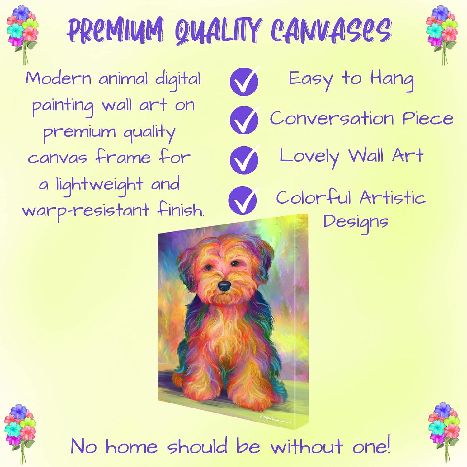 Doggie of the Day Paradise Wave Yorkipoo Dog Canvas Wall Art - Premium Quality Ready to Hang Room Decor Wall Art Canvas - Unique Animal Printed Digital Painting for Decoration, 12"x12"