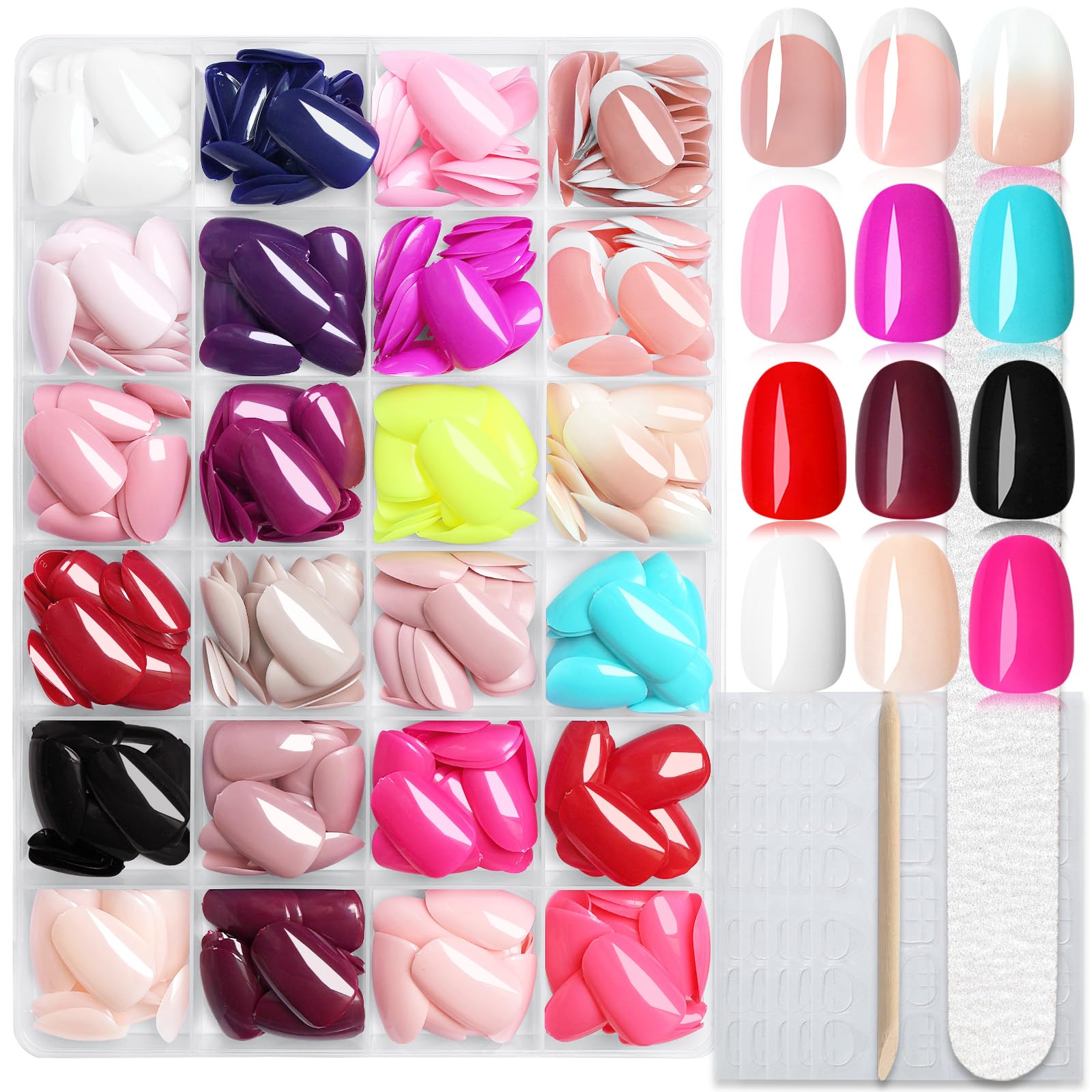 Photo 1 of AddFavor 576pcs Short Oval Press On Nails, 24 Colors