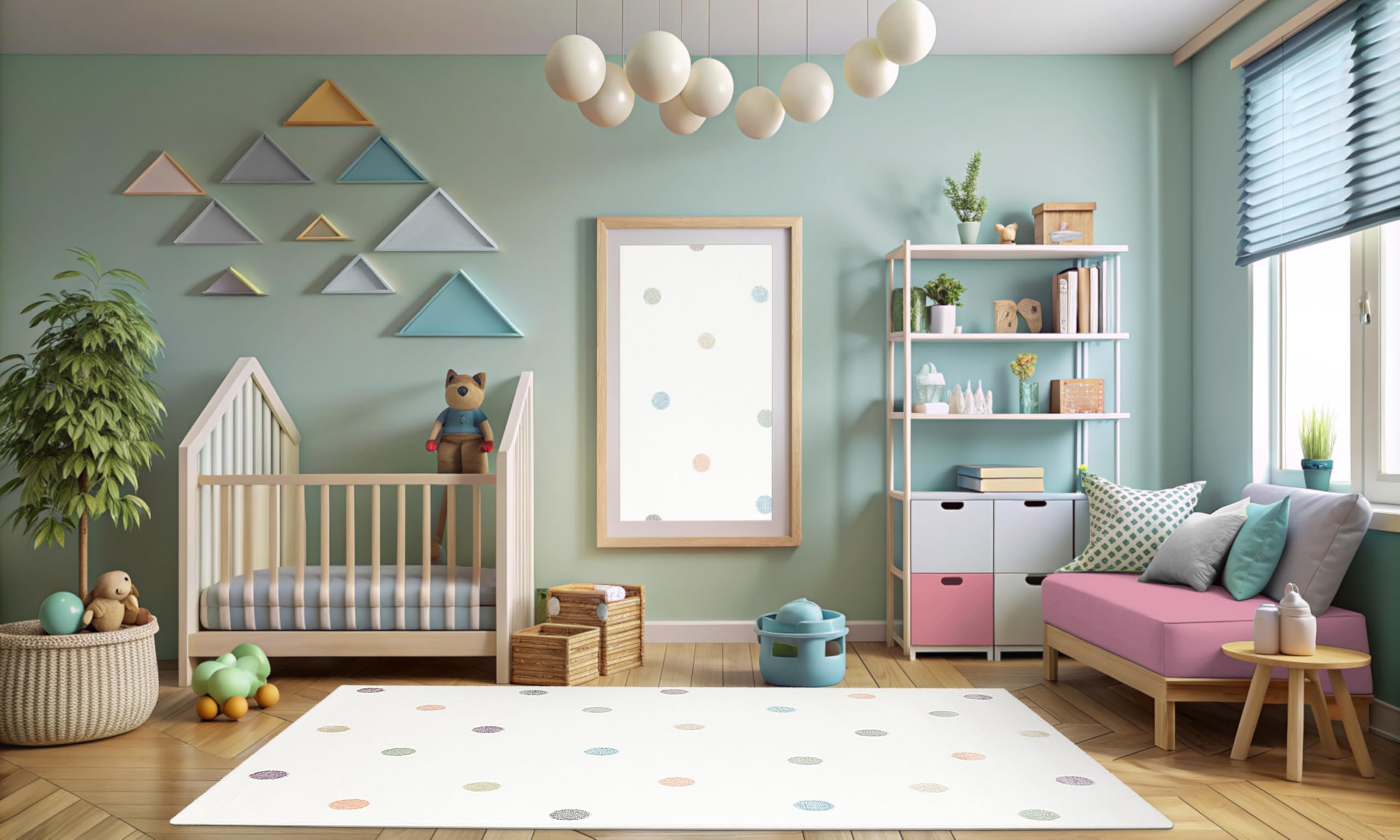 Lima rechteckig Kinder Teppich Pastell Cremig 200x300 cm | Kinderteppich Mädchen | Kinderzimmer Kurzflor Teppiche| Kids Carpet |Spielteppich Kinder Babyzimmer Tepich |gepunktetes Muster |